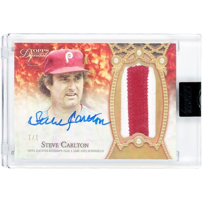 Steve Carlton Philadelphia Phillies Autographed 2022 Topps Dynasty Dual-Color Game Used Relic #DAP-SC1 #1/1 Card