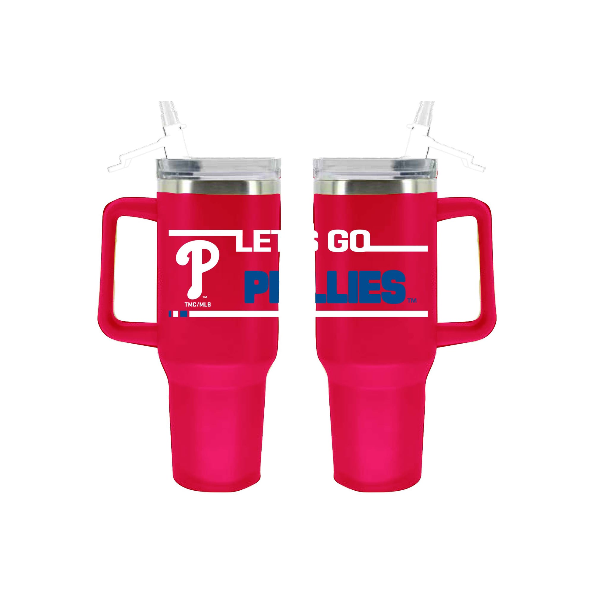 Gobelet isotherme de 1,2 L (40 oz) en acier inoxydable aux couleurs de l'équipe Philadelphia Phillies, avec paille rabattable, de The Memory Company.