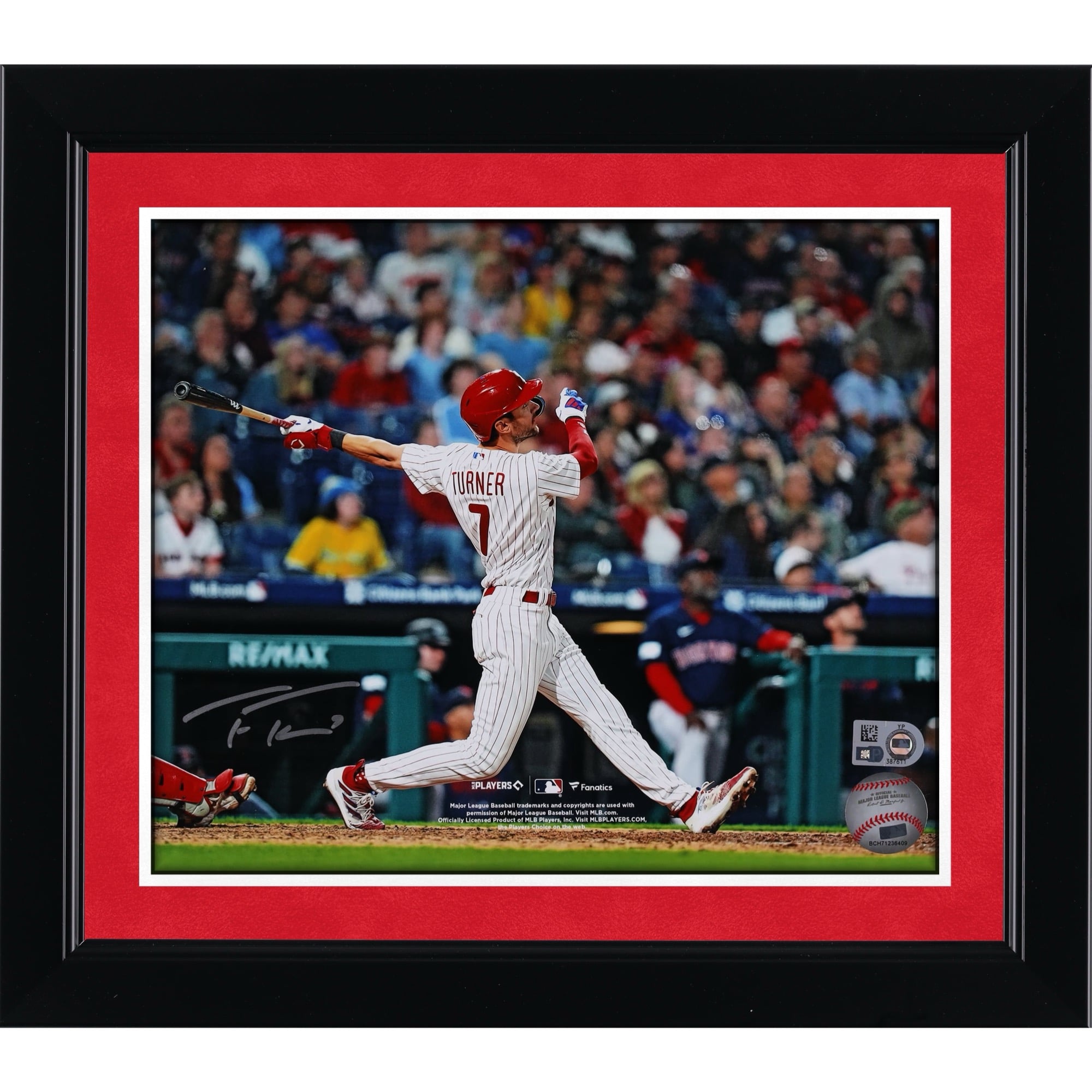 Trea Turner Philadelphia Phillies Autographed 8" x 10" White Jersey Hitting Photograph