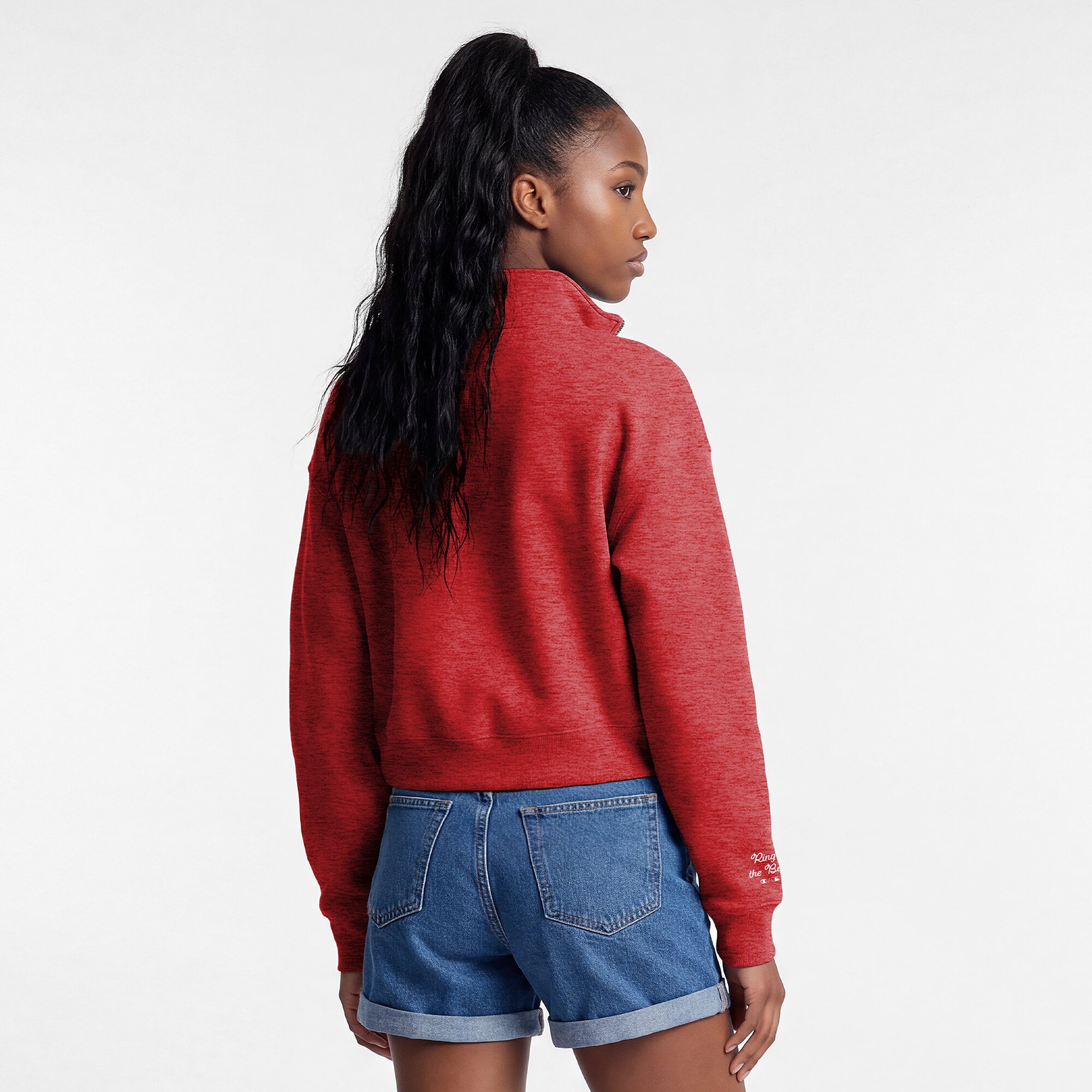 Pull court à col zippé Champion rouge Philadelphia Phillies Triumph en polaire tri-blend pour femme