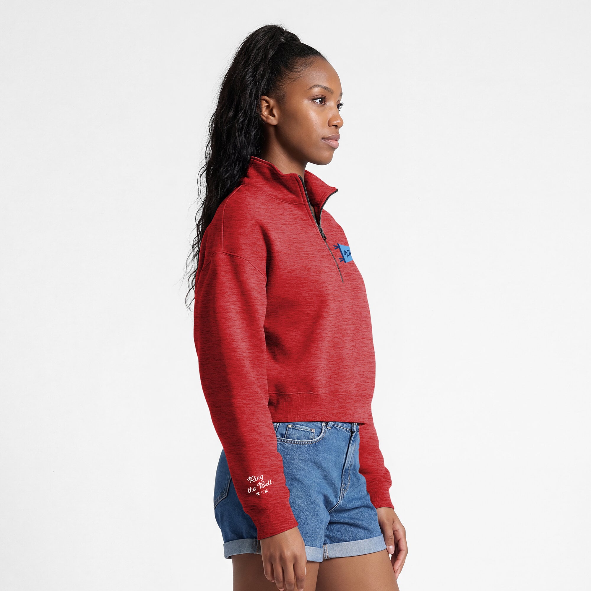 Pull court à col zippé Champion rouge Philadelphia Phillies Triumph en polaire tri-blend pour femme