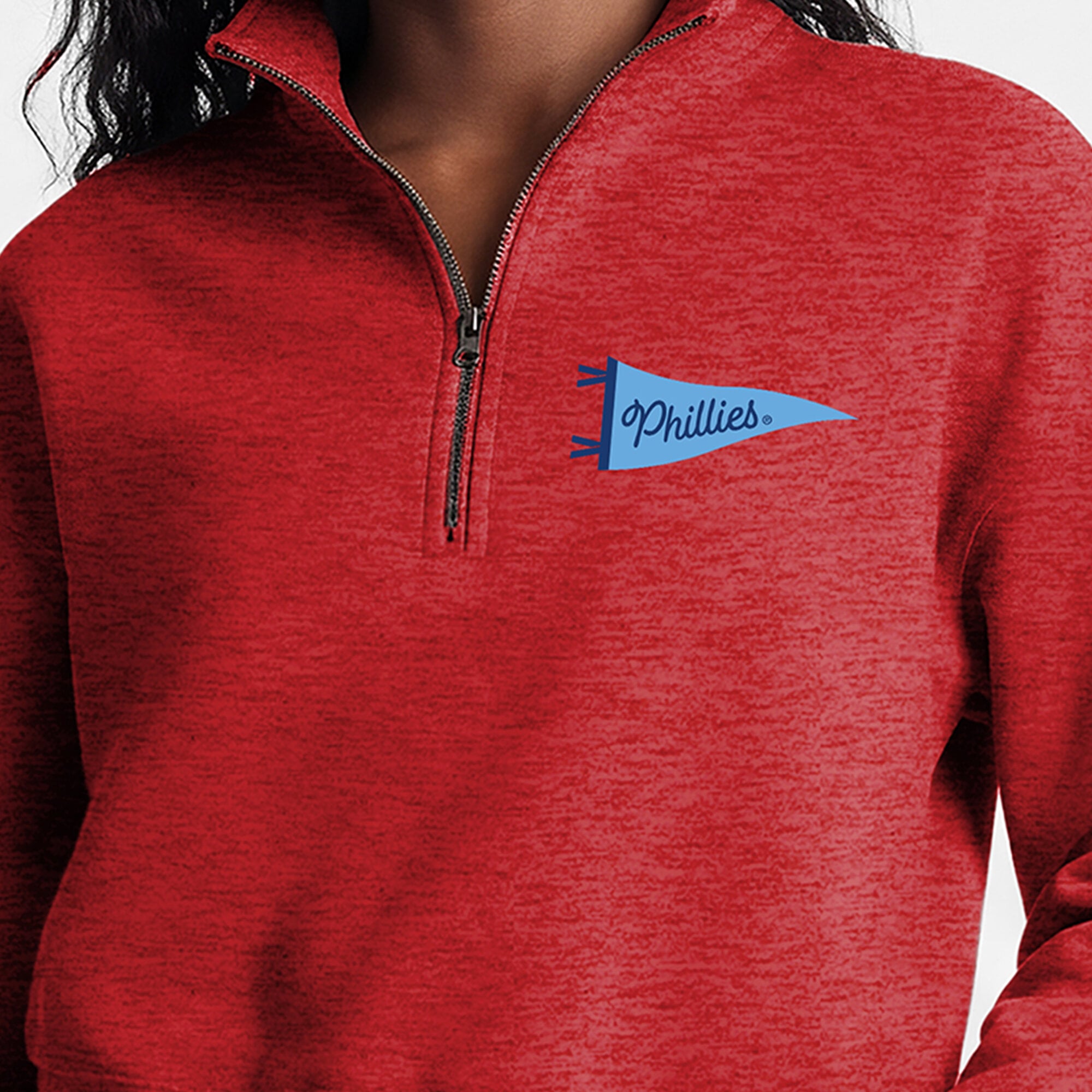 Pull court à col zippé Champion rouge Philadelphia Phillies Triumph en polaire tri-blend pour femme