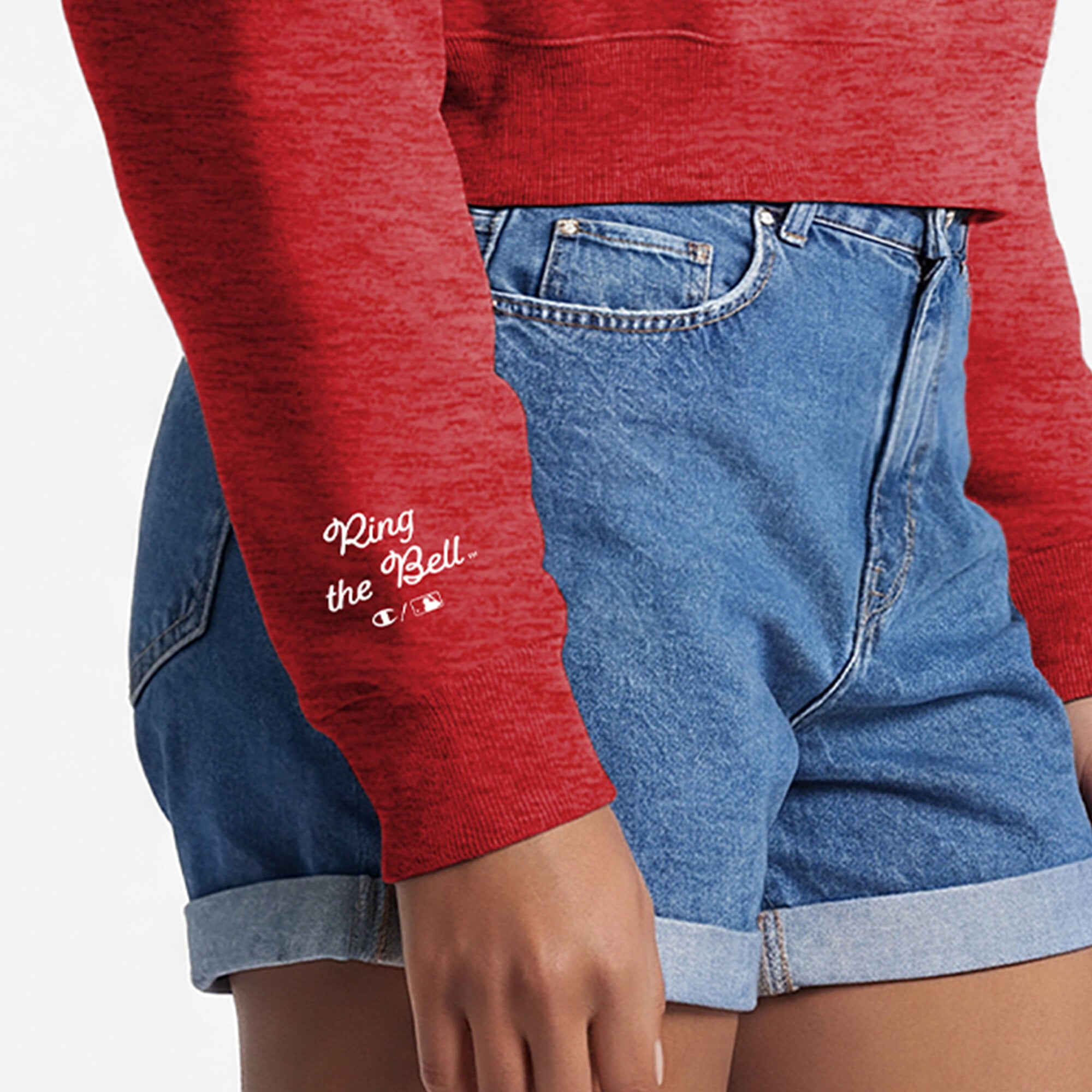 Pull court à col zippé Champion rouge Philadelphia Phillies Triumph en polaire tri-blend pour femme