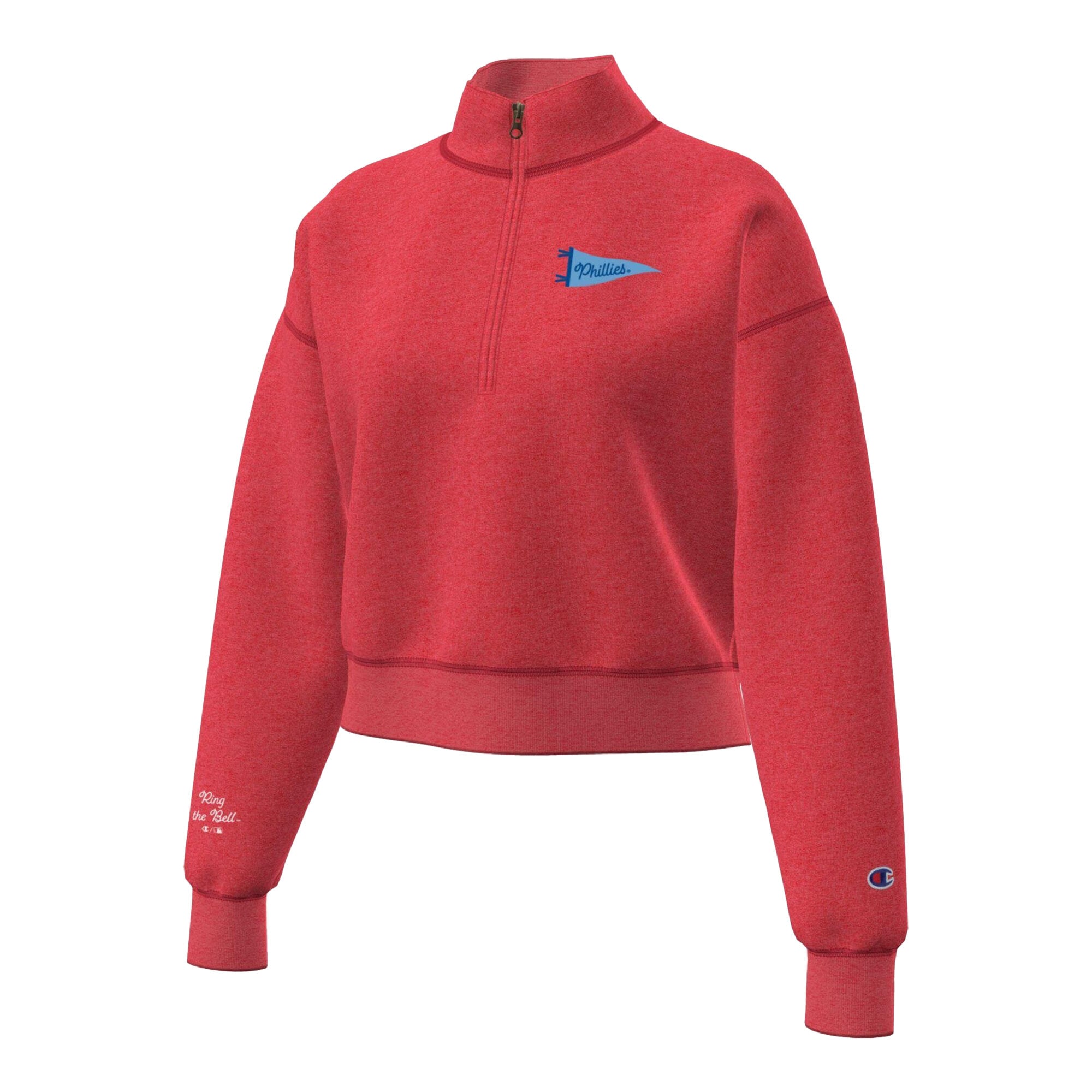Pull court à col zippé Champion rouge Philadelphia Phillies Triumph en polaire tri-blend pour femme