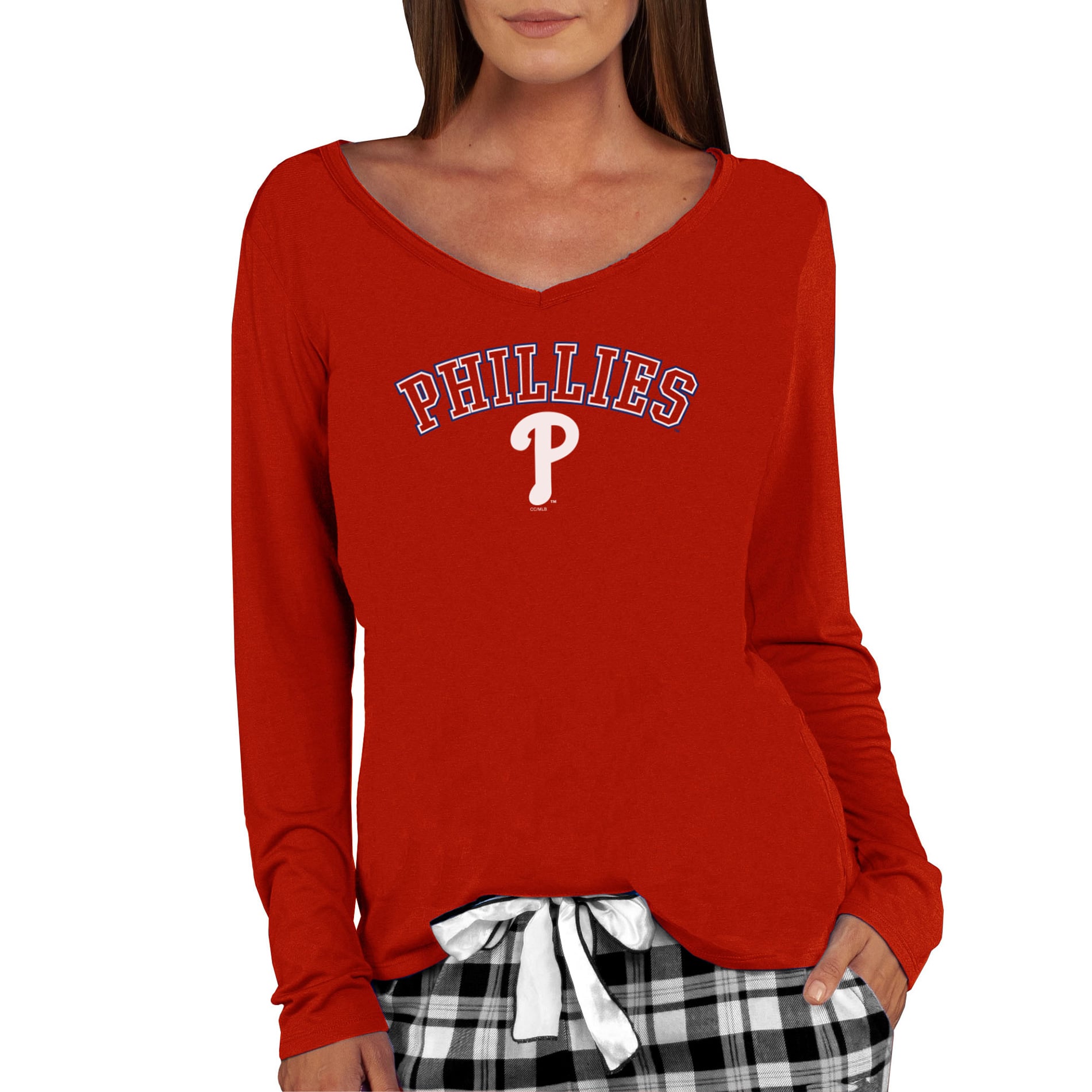 T-shirt à manches longues et col en V maille rouge Philadelphia Phillies Marathon pour femme de la marque Concepts Sport