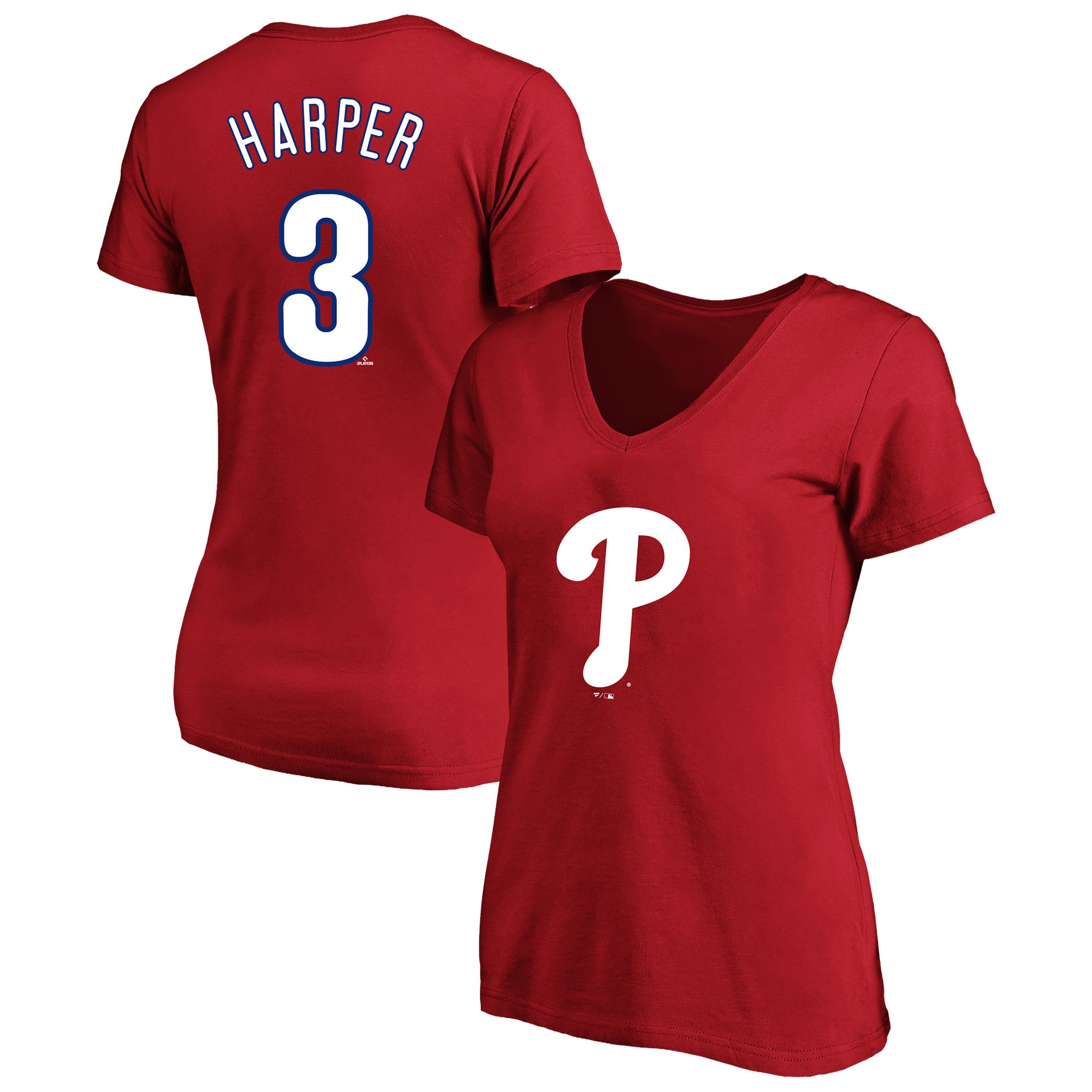 Women's Fanatics Bryce Harper Red Philadelphia Phillies Plus Name & Number V-Neck T-Shirt