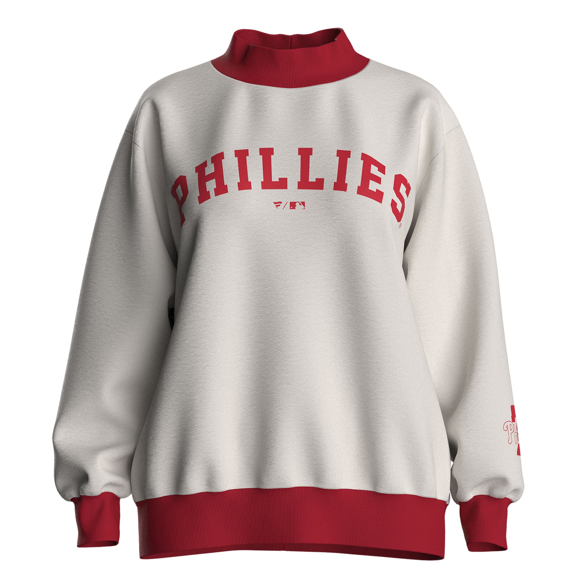 Sweat-shirt polaire à col cheminée crème pour femme, orné du nom de l'équipe des Phillies Philadelphie (Fanatics).