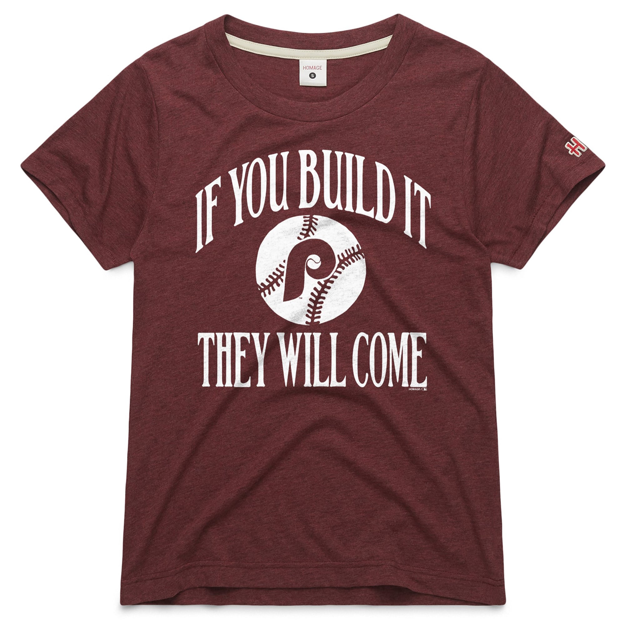 Women's Homage Burgundy Philadelphia Phillies 2026 Field of Dreams If You Build It Tri-Blend T-Shirt