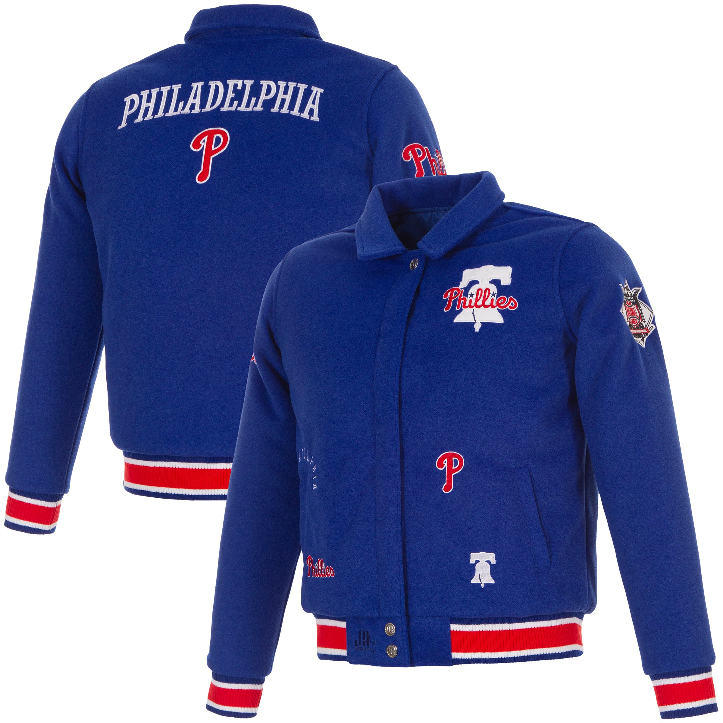 Veste réversible en laine à boutons-pression pour femme JH Design Royal Philadelphia Phillies