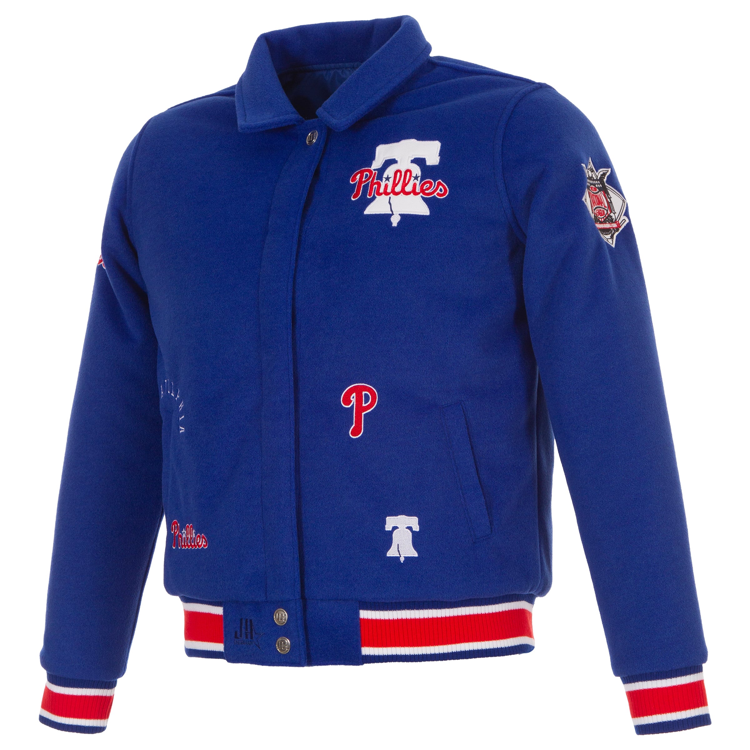 Veste réversible en laine à boutons-pression pour femme JH Design Royal Philadelphia Phillies