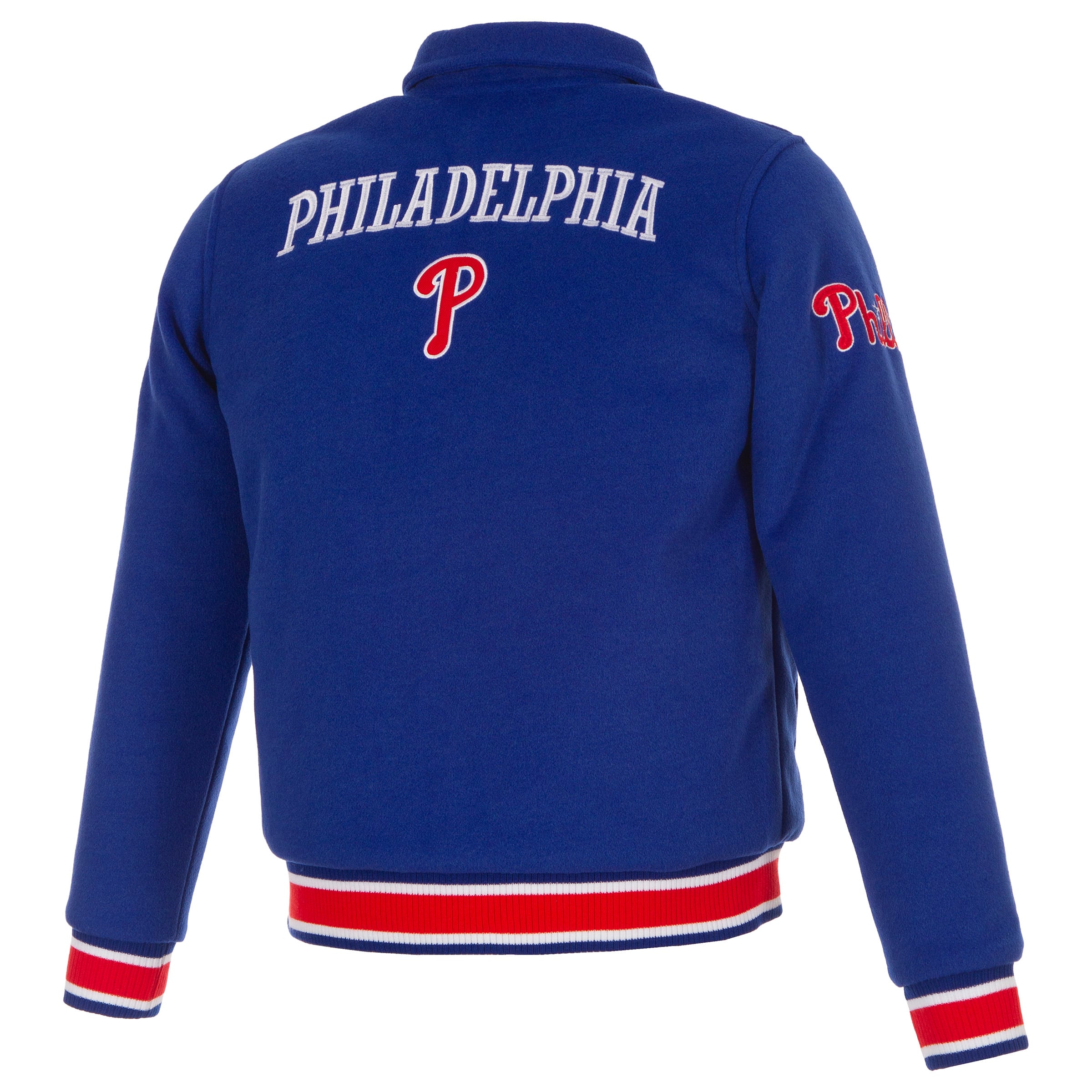 Veste réversible en laine à boutons-pression pour femme JH Design Royal Philadelphia Phillies
