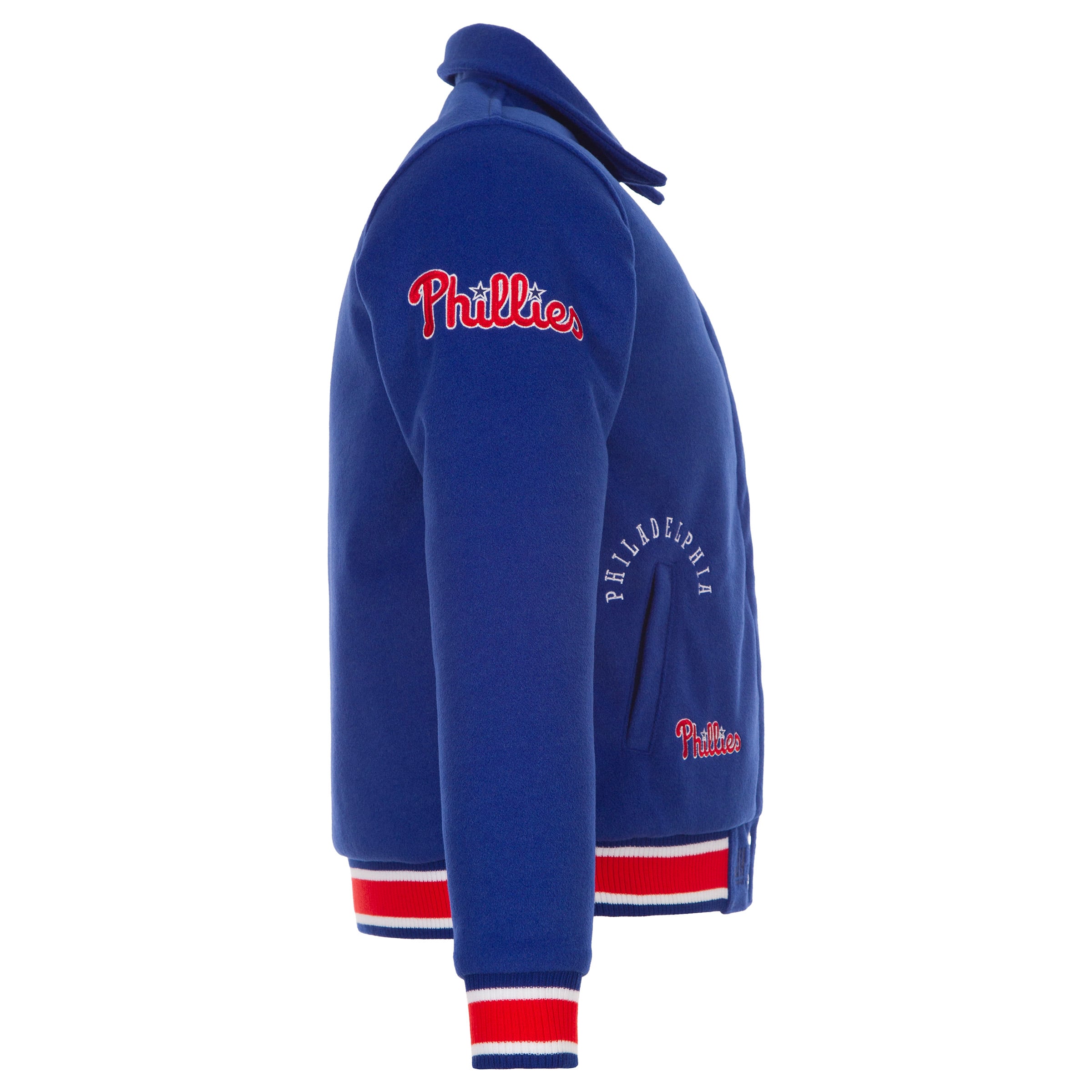 Veste réversible en laine à boutons-pression pour femme JH Design Royal Philadelphia Phillies