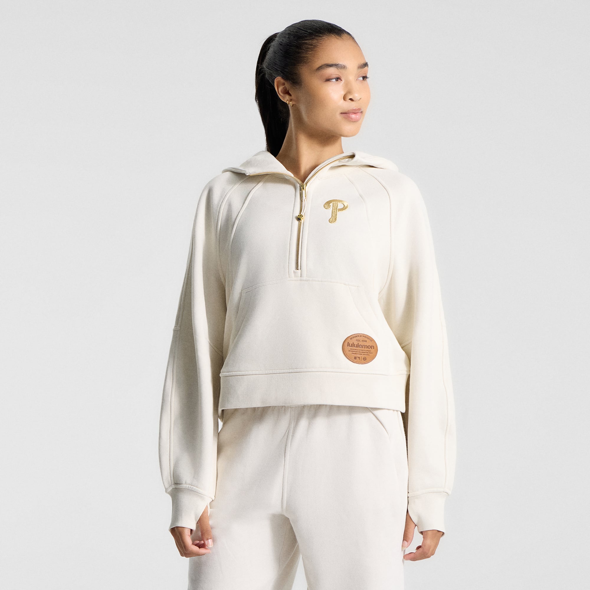 Women's lululemon Light Ivory Philadelphia Phillies Scuba Oversized Half-Zip Hoodie