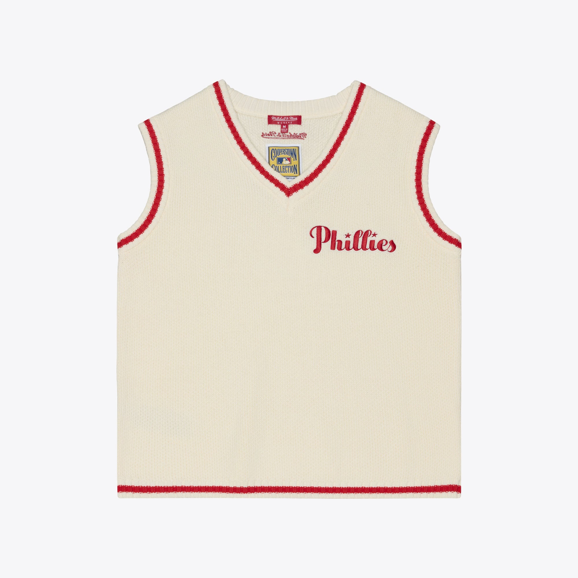 Gilet sans manches Mitchell & Ness crème pour femme, collection Philadelphia Phillies Cooperstown, style rétro.