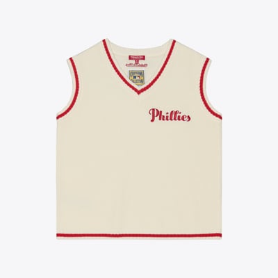 Philadelphia Phillies Mitchell & Ness Women's Cooperstown Collection Retro Roots Sweater Vest - Cream
