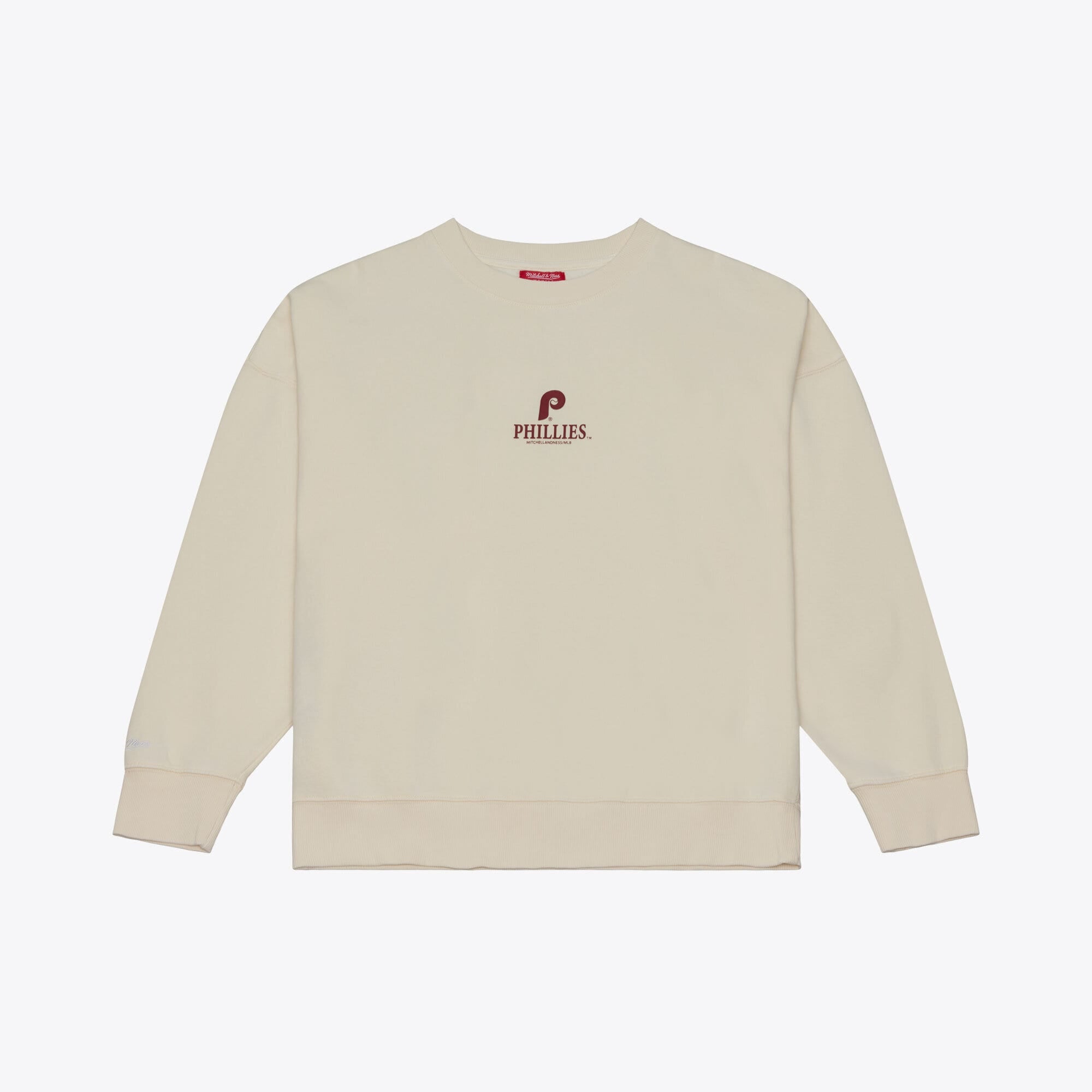 Women's Mitchell & Ness Cream Philadelphia Phillies Core Essentials Micro Logo Fleece Sweatshirt
