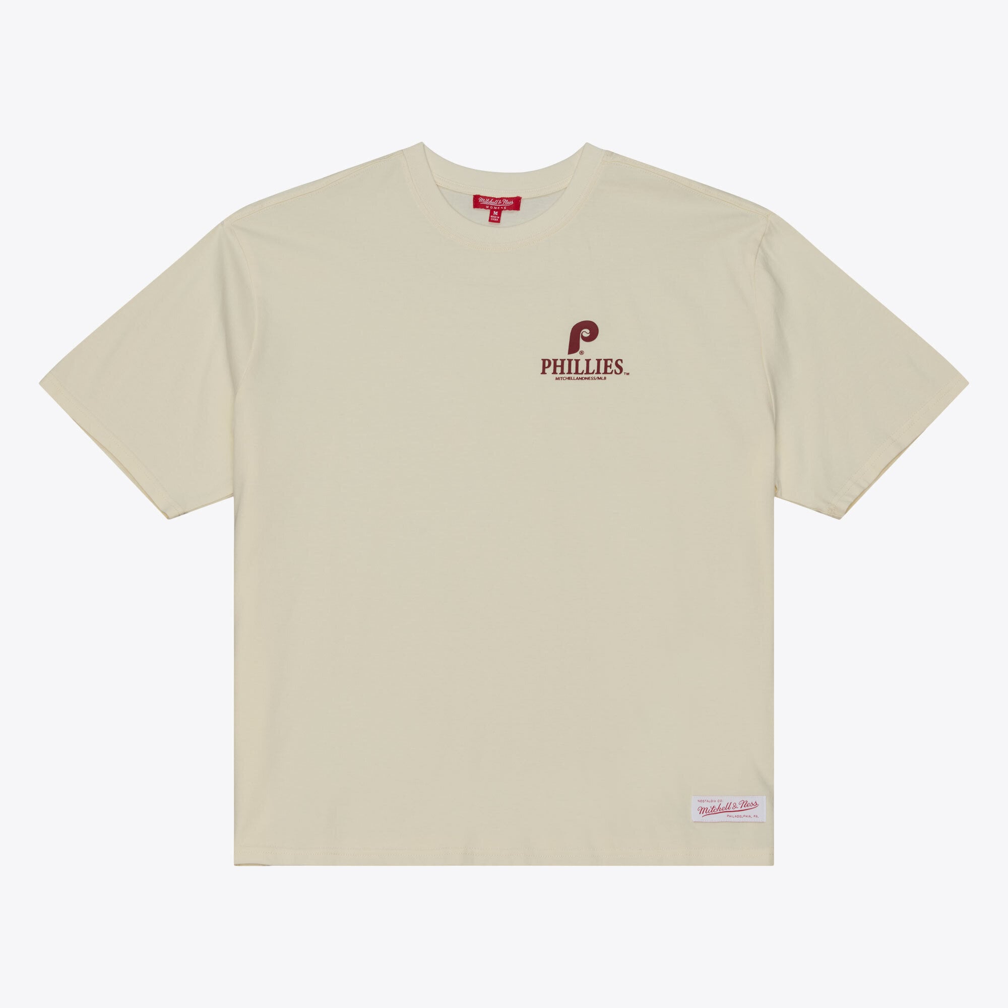 Women's Mitchell & Ness Cream Philadelphia Phillies Core Essentials Micro Logo T-Shirt