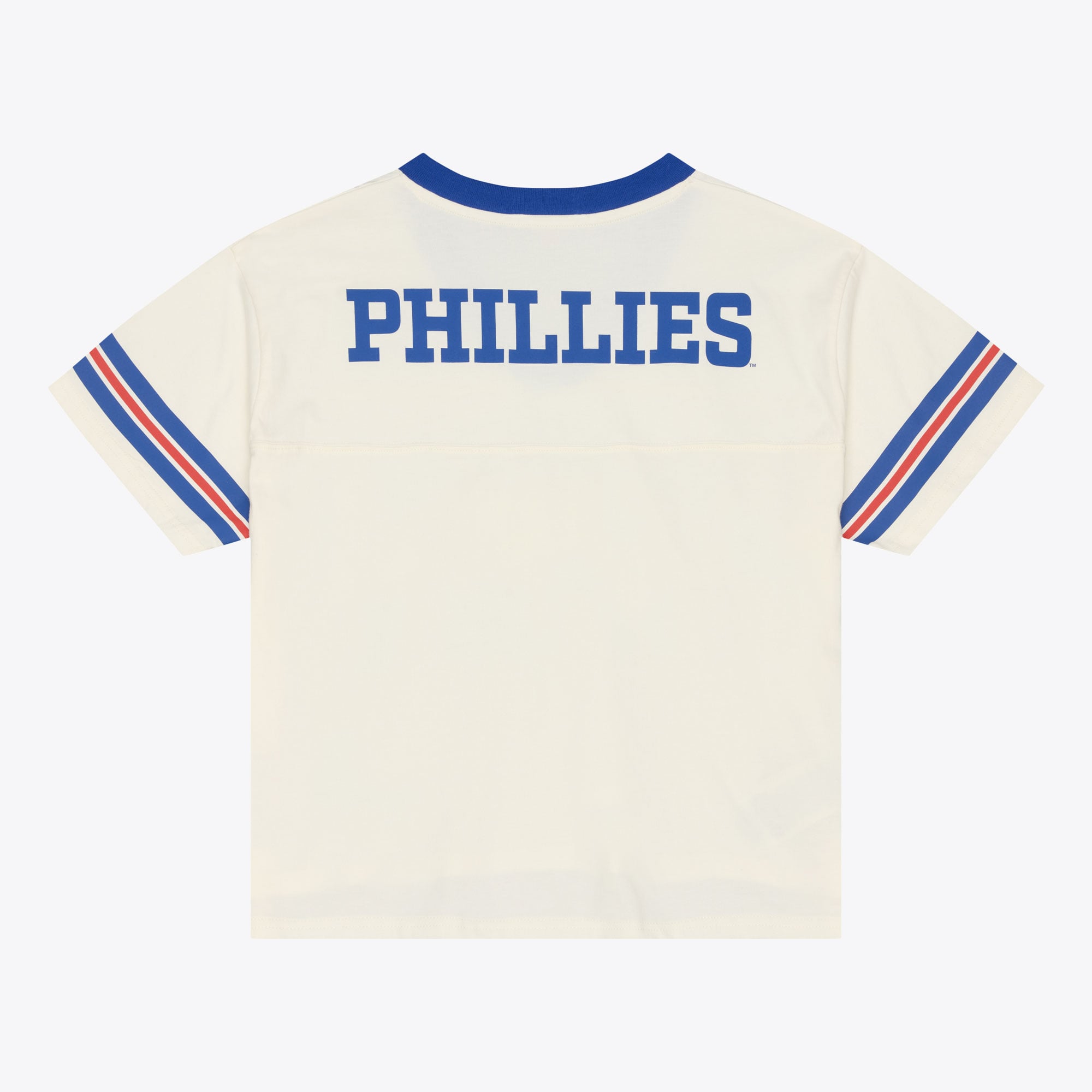 T-shirt court à col en V Mitchell & Ness crème Philadelphia Phillies Retro Roots Hardwood Classics pour femme