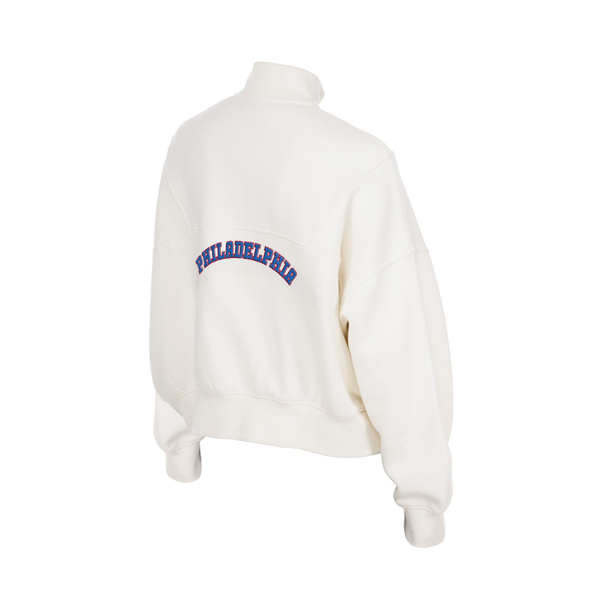 Pull polaire New Era beige clair pour femme, motif Philadelphia Phillies Dune Dust, fermeture éclair 1/4