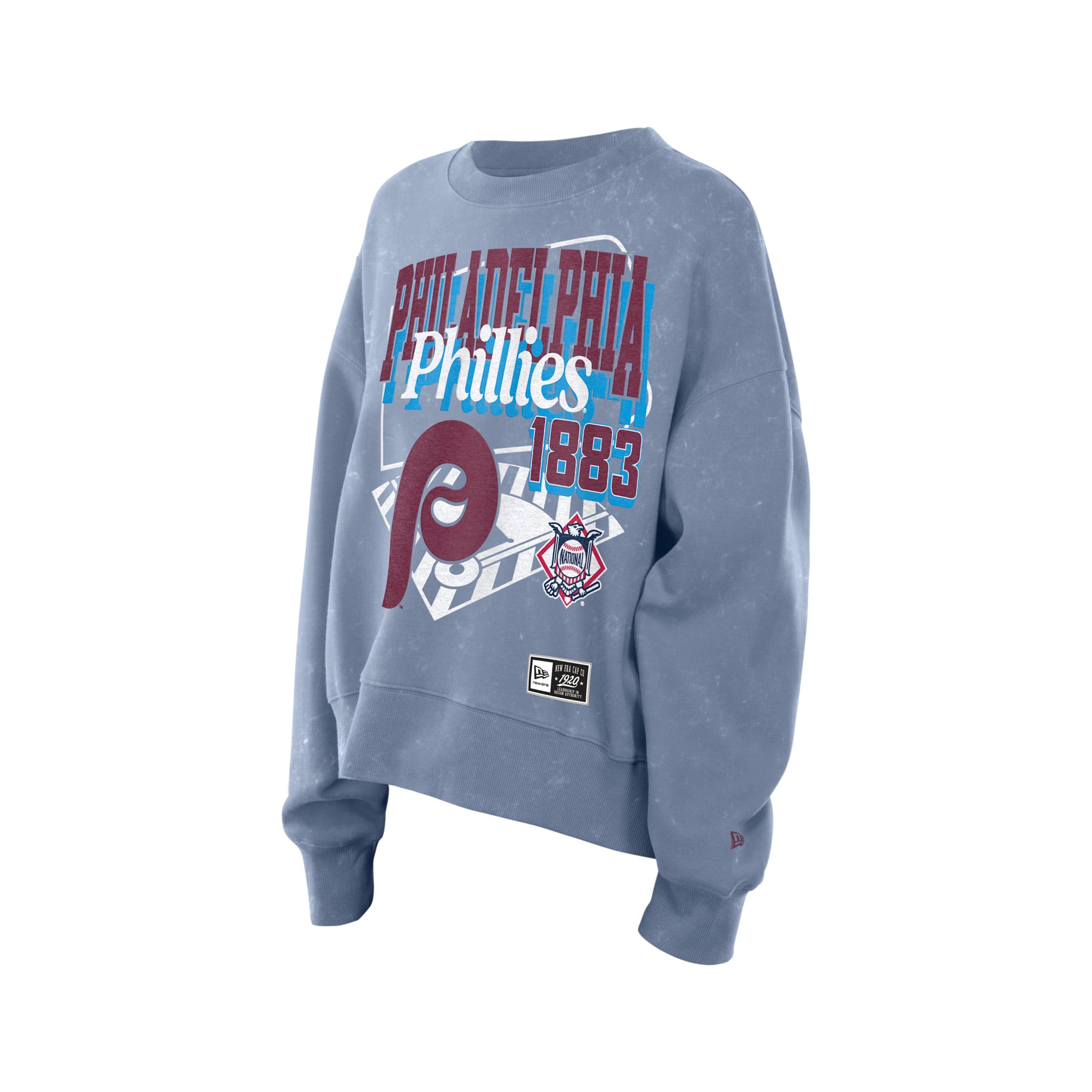 Women's New Era Light Blue Philadelphia Phillies Throwback Mineral Wash Boxy Sweatshirt
