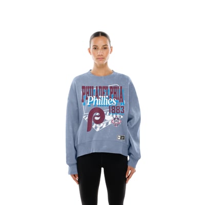 Philadelphia Phillies New Era Women's Throwback Mineral Wash Boxy Sweatshirt - Light Blue