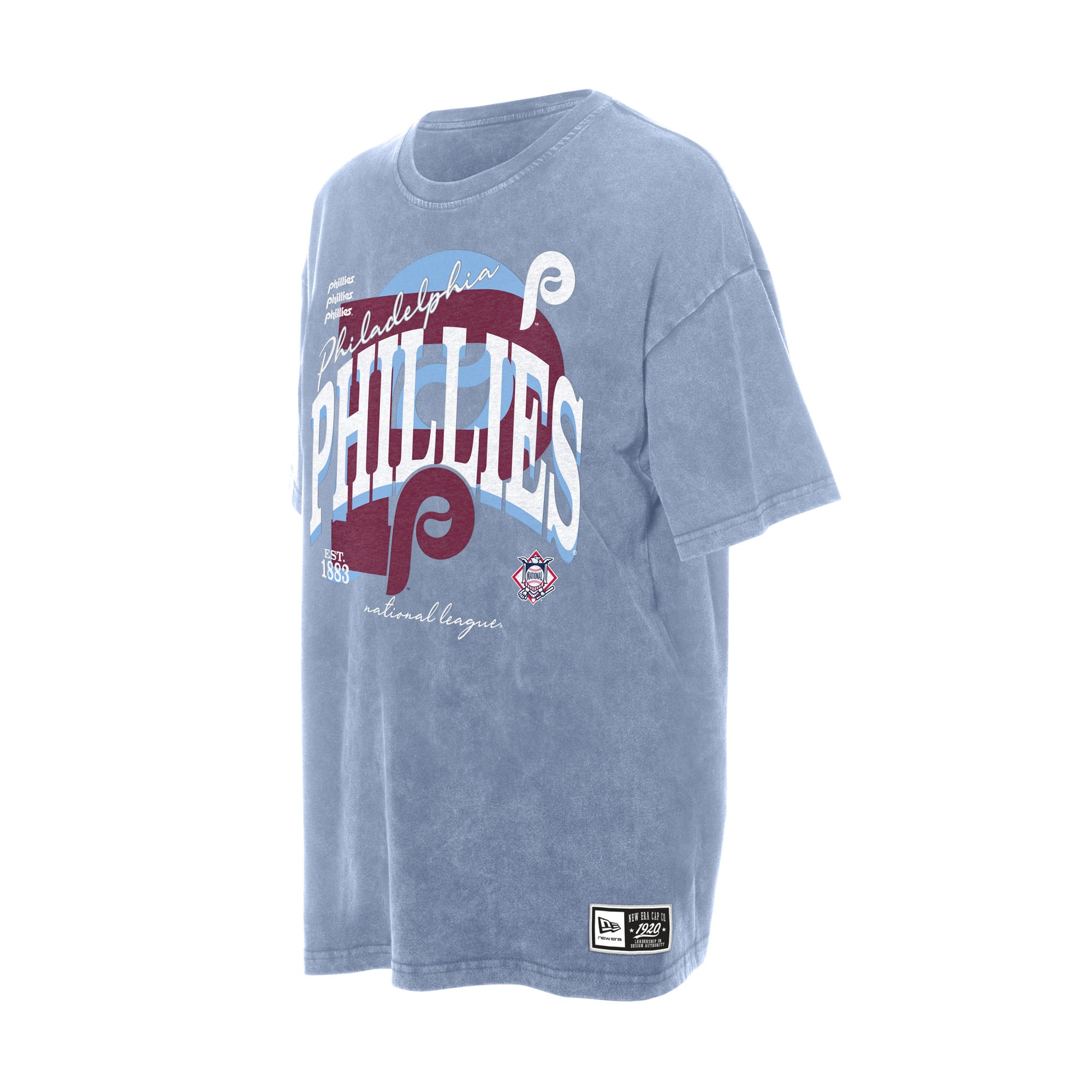 Women's New Era Light Blue Philadelphia Phillies Throwback Mineral Wash Boyfriend T-Shirt