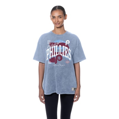 Philadelphia Phillies New Era Women's Throwback Mineral Wash Boyfriend T-Shirt - Light Blue