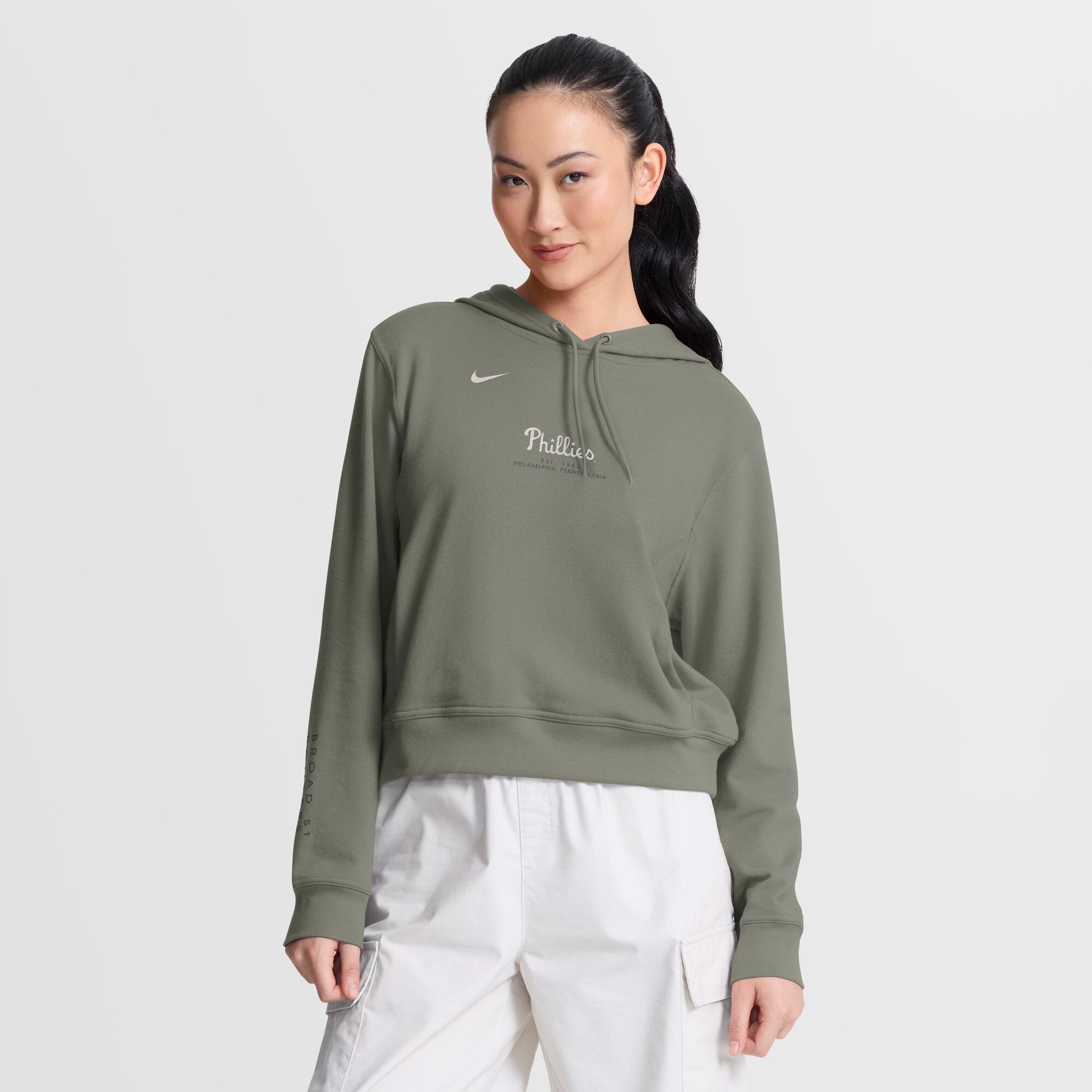 Women's Nike Olive Philadelphia Phillies One Tri-Blend Dri-FIT Hoodie