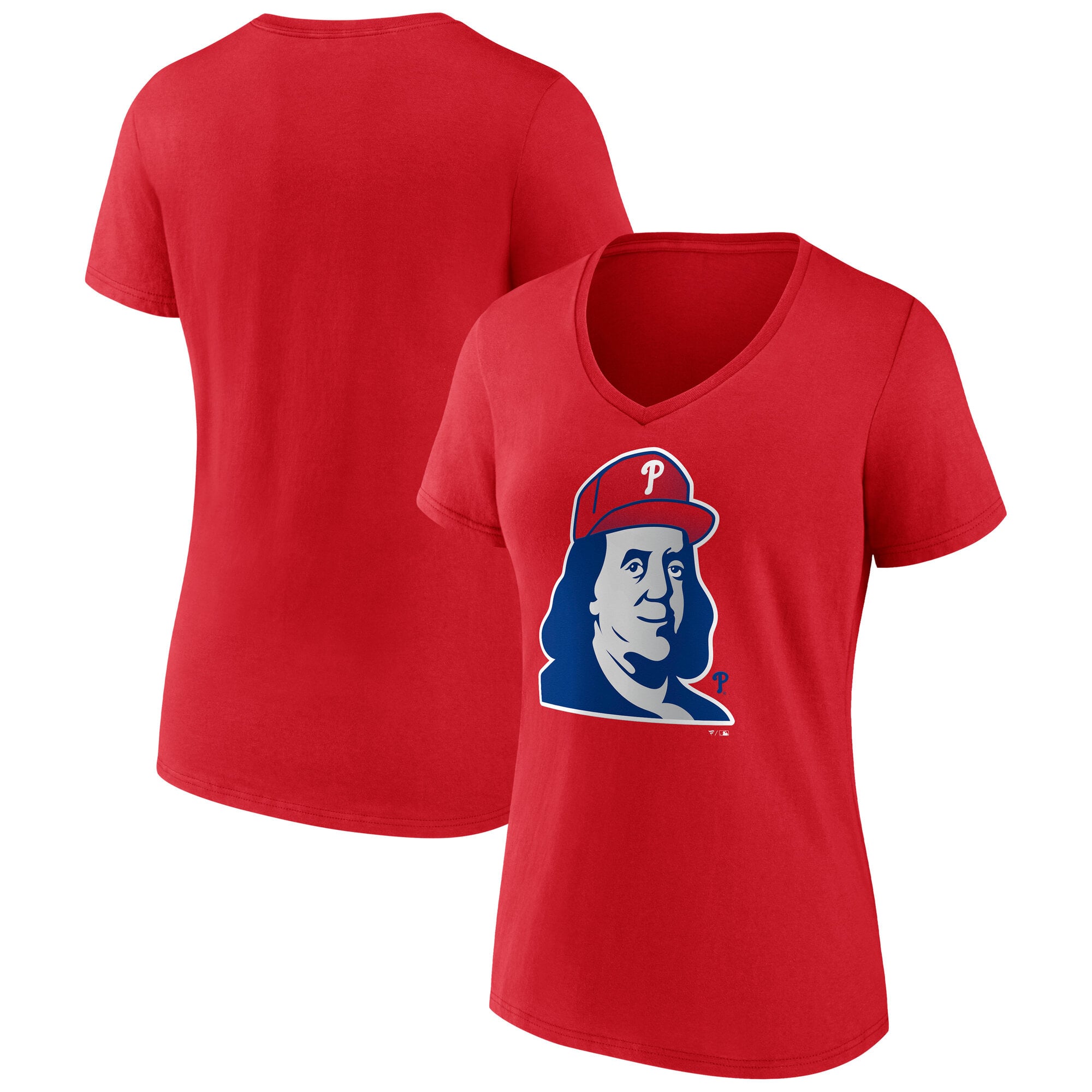T-shirt à col en V rouge pour femmes, motif Philadelphia Phillies Hometown