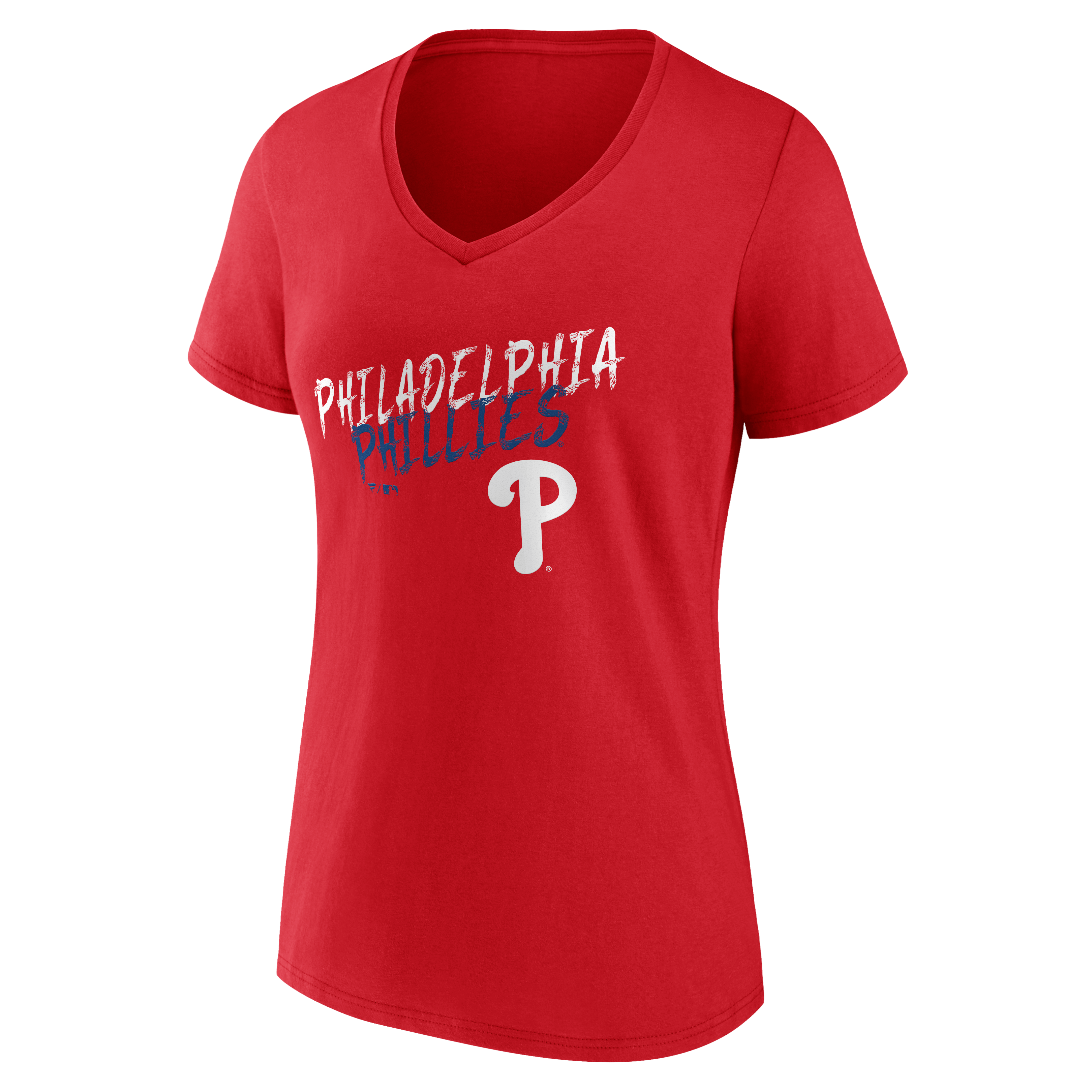 T-shirt à col en V personnalisé avec nom et numéro Philadelphia Phillies Hustle rouge pour femmes