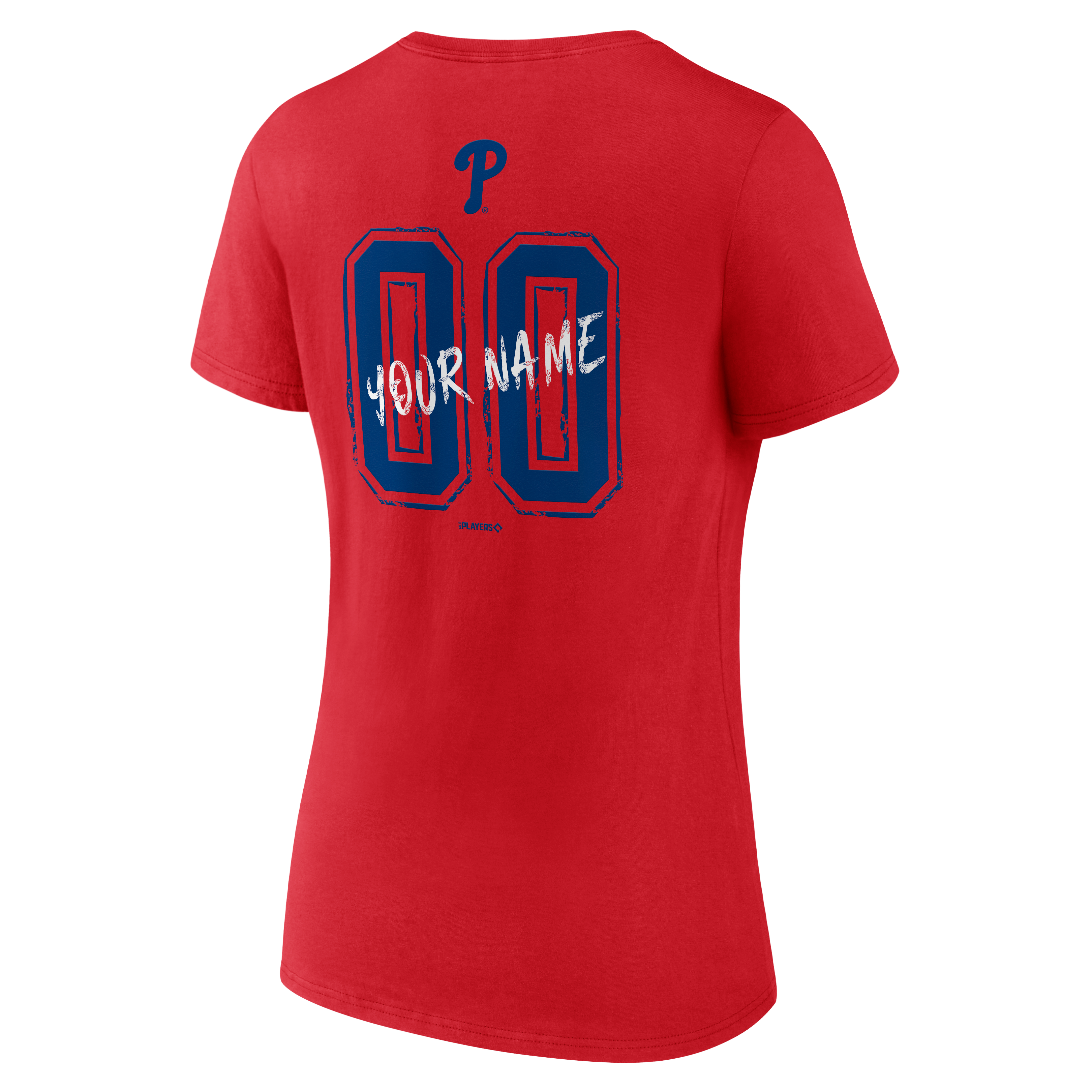 T-shirt à col en V personnalisé avec nom et numéro Philadelphia Phillies Hustle rouge pour femmes