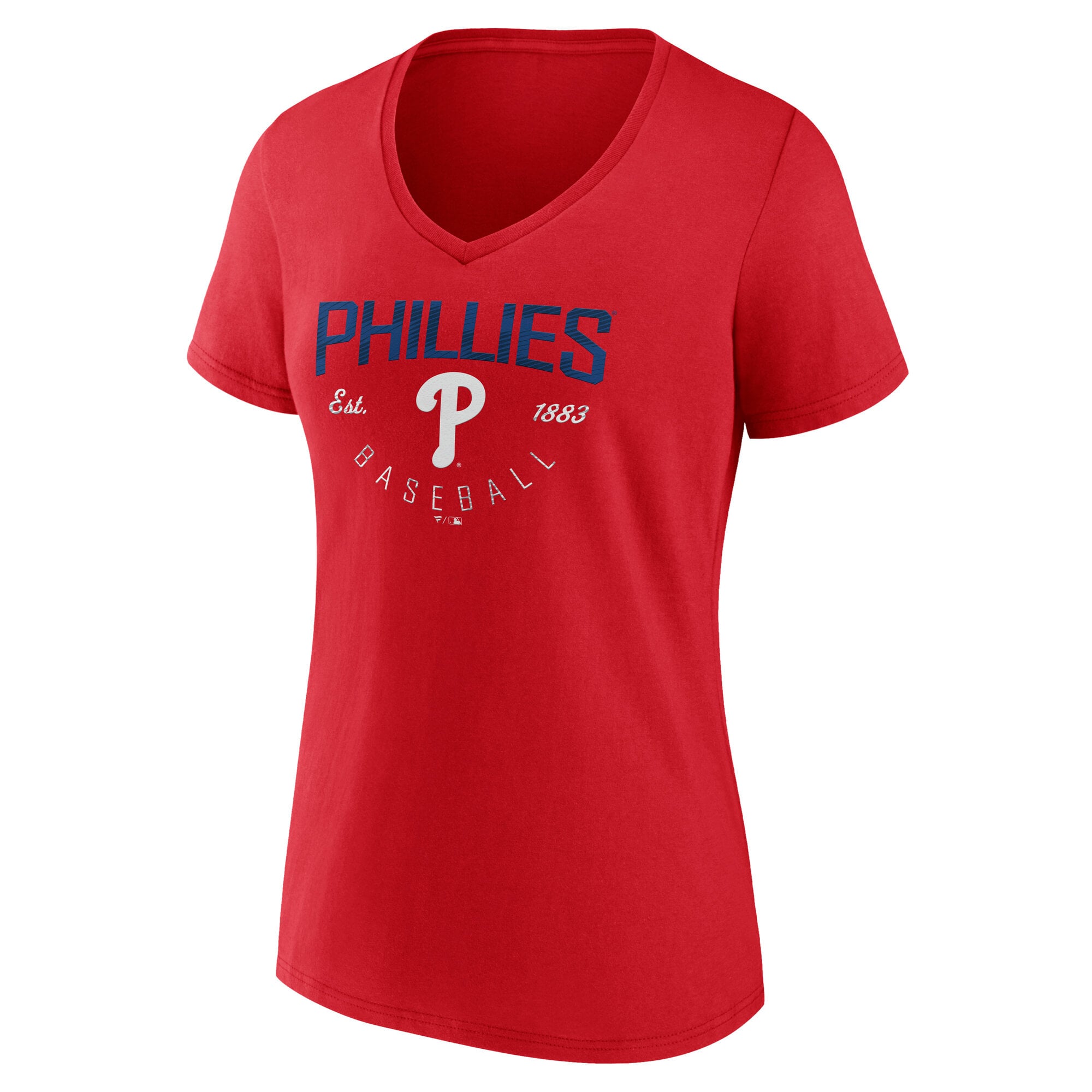 T-shirt à col en V rouge pour femmes Philadelphia Phillies Live For It