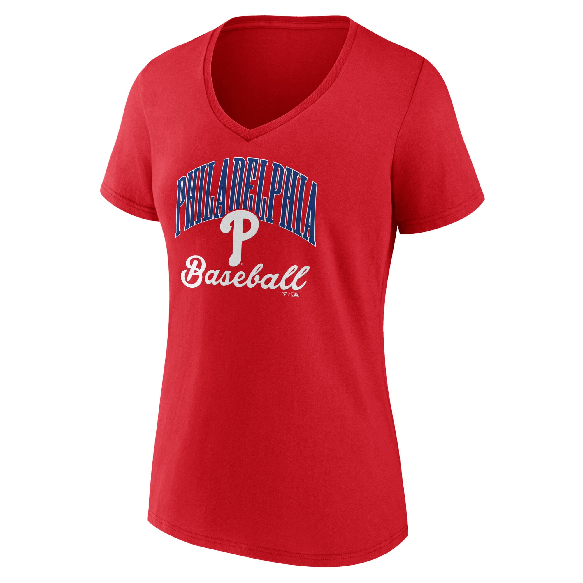 T-shirt à col en V rouge Philadelphia Phillies Victory Script pour femmes