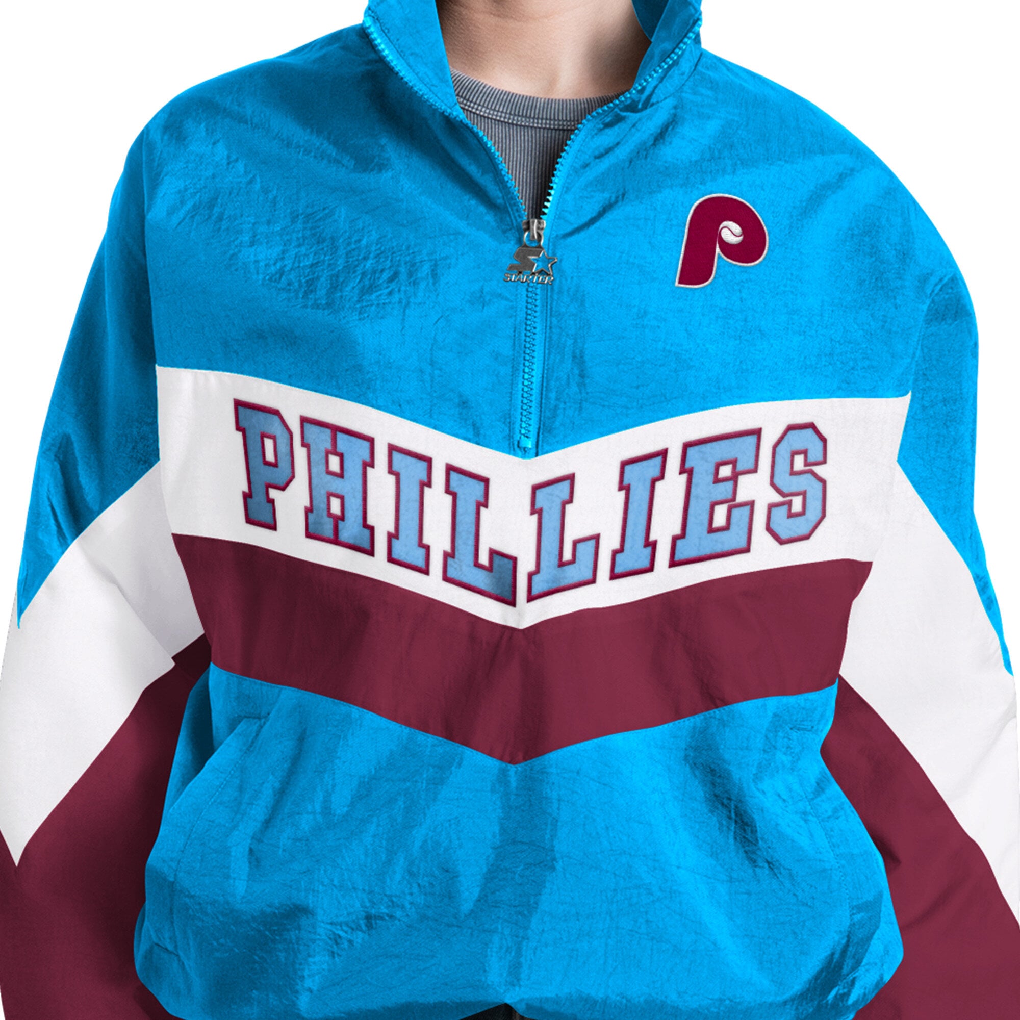 Women's Starter  Light Blue Philadelphia Phillies Yardline Quarter-Zip Pullover