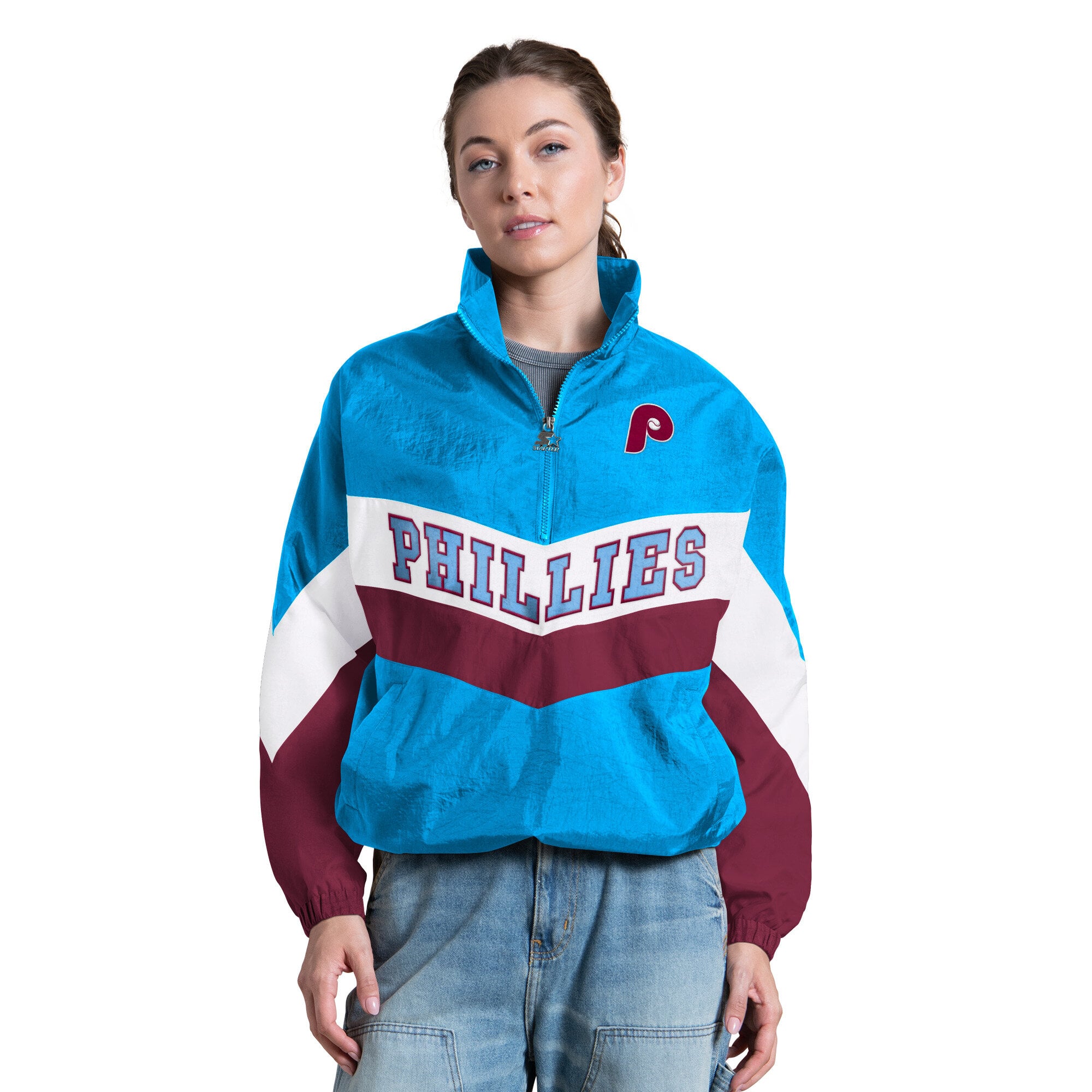 Women's Starter  Light Blue Philadelphia Phillies Yardline Quarter-Zip Pullover