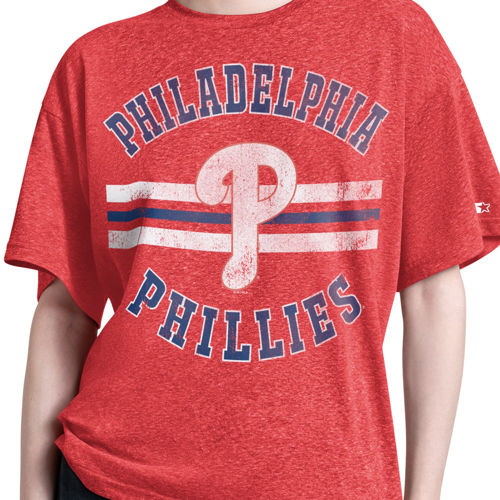 T-shirt Starter rouge Philadelphia Phillies Jump Shot Boyfriend Tri-Blend pour femme