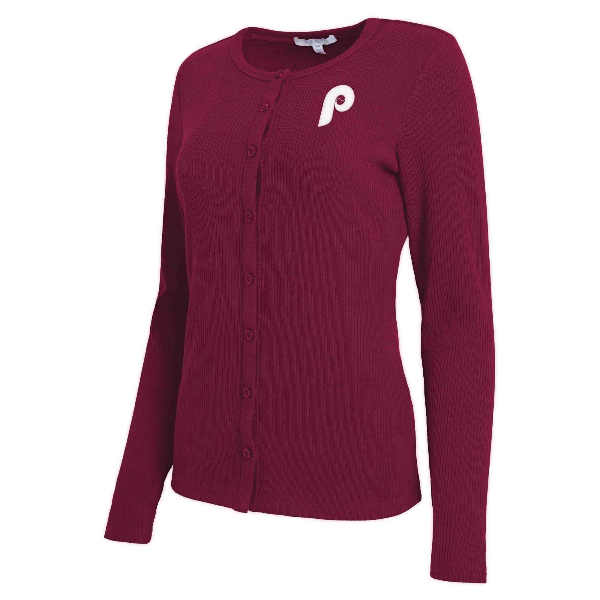 Pull boutonné côtelé bordeaux Philadelphia Phillies de la marque WEAR by Erin Andrews pour femme