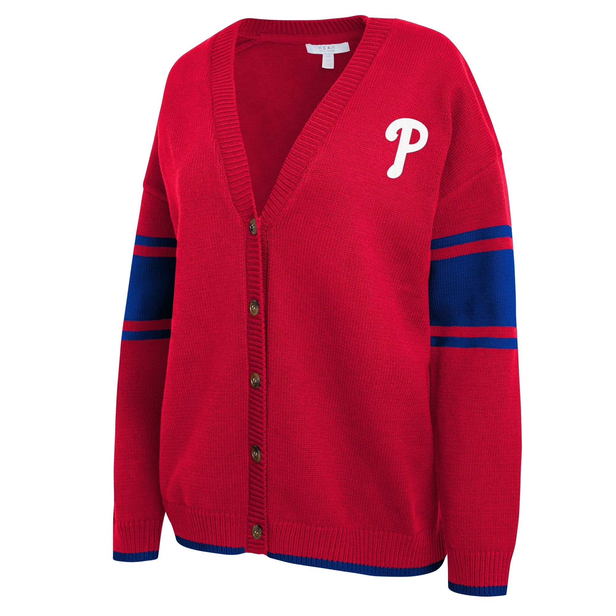 Women's WEAR by Erin Andrews Red Philadelphia Phillies Button-Up Knit Cardigan