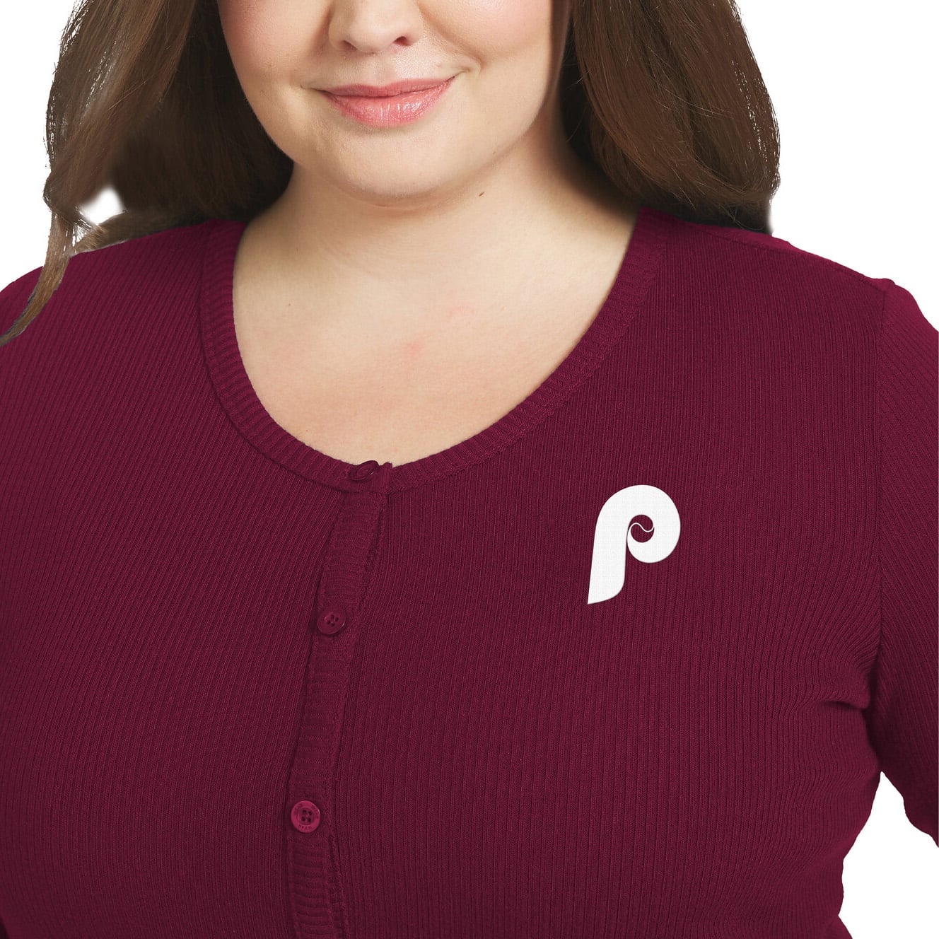 Women's WEAR by Erin Andrews Red Philadelphia Phillies Plus Rib Knit Button-Down Sweater