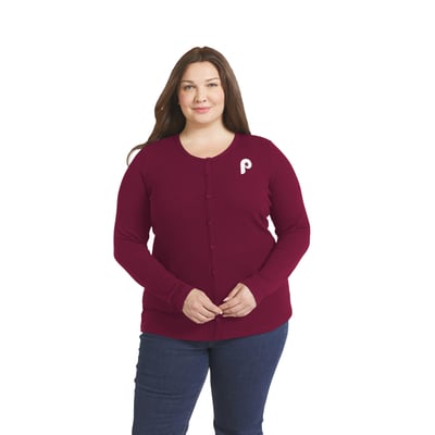 Philadelphia Phillies WEAR by Erin Andrews Women's Plus Size Rib Knit Button-Down Sweater - Red
