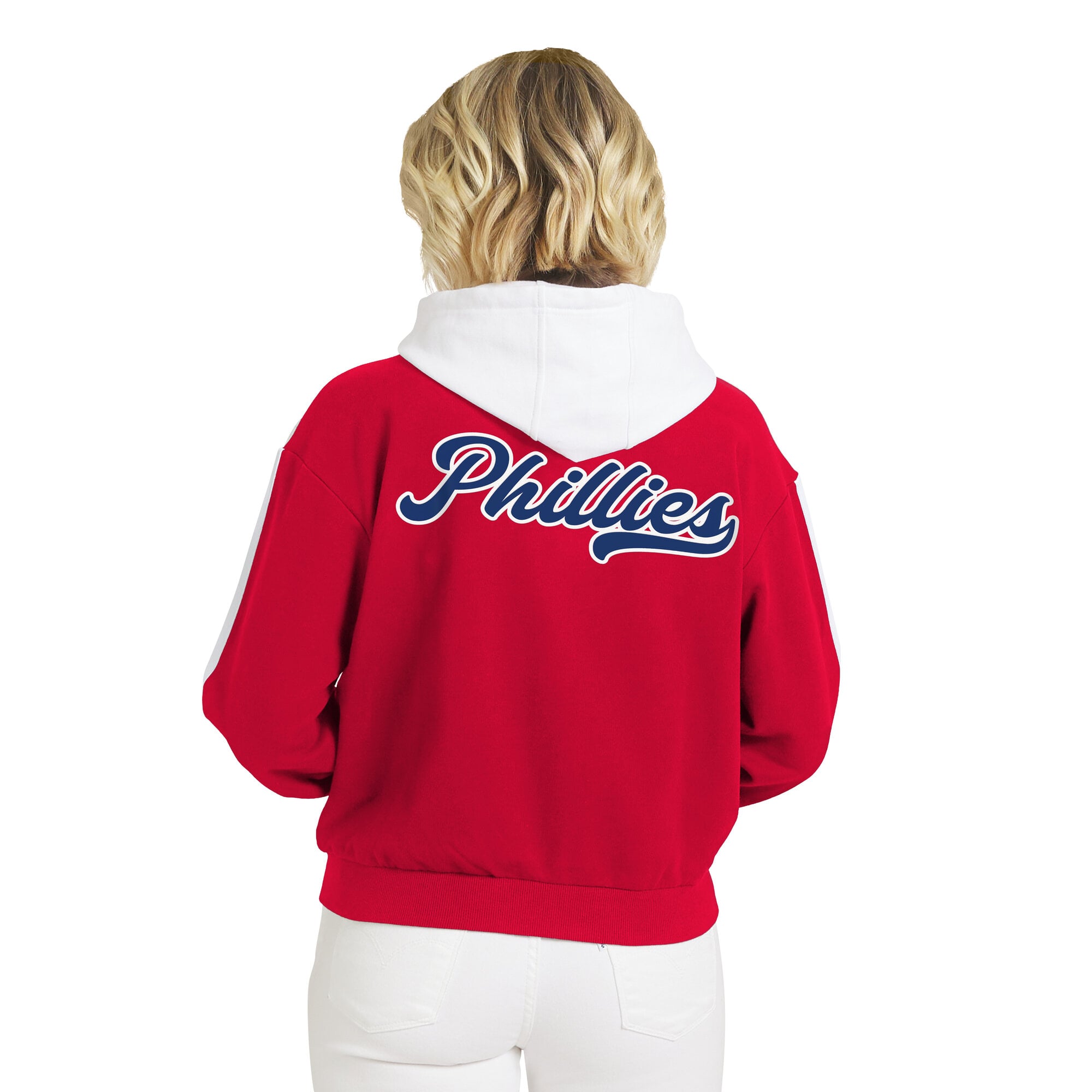 Sweat à capuche zippé rouge et blanc Philadelphia Phillies de la marque WEAR by Erin Andrews pour femme