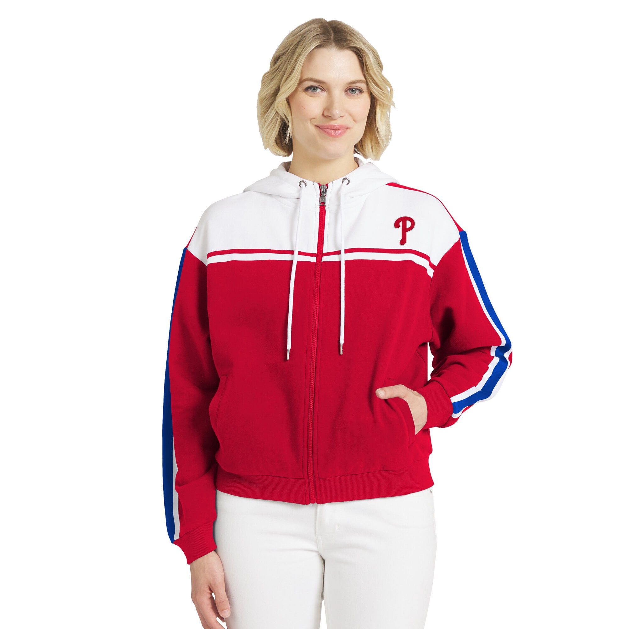 Sweat à capuche zippé rouge et blanc Philadelphia Phillies de la marque WEAR by Erin Andrews pour femme
