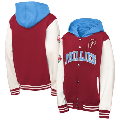 Philadelphia Phillies Mitchell & Ness Youth Court Side Fleece Full-Snap Hooded Jacket - Burgundy
