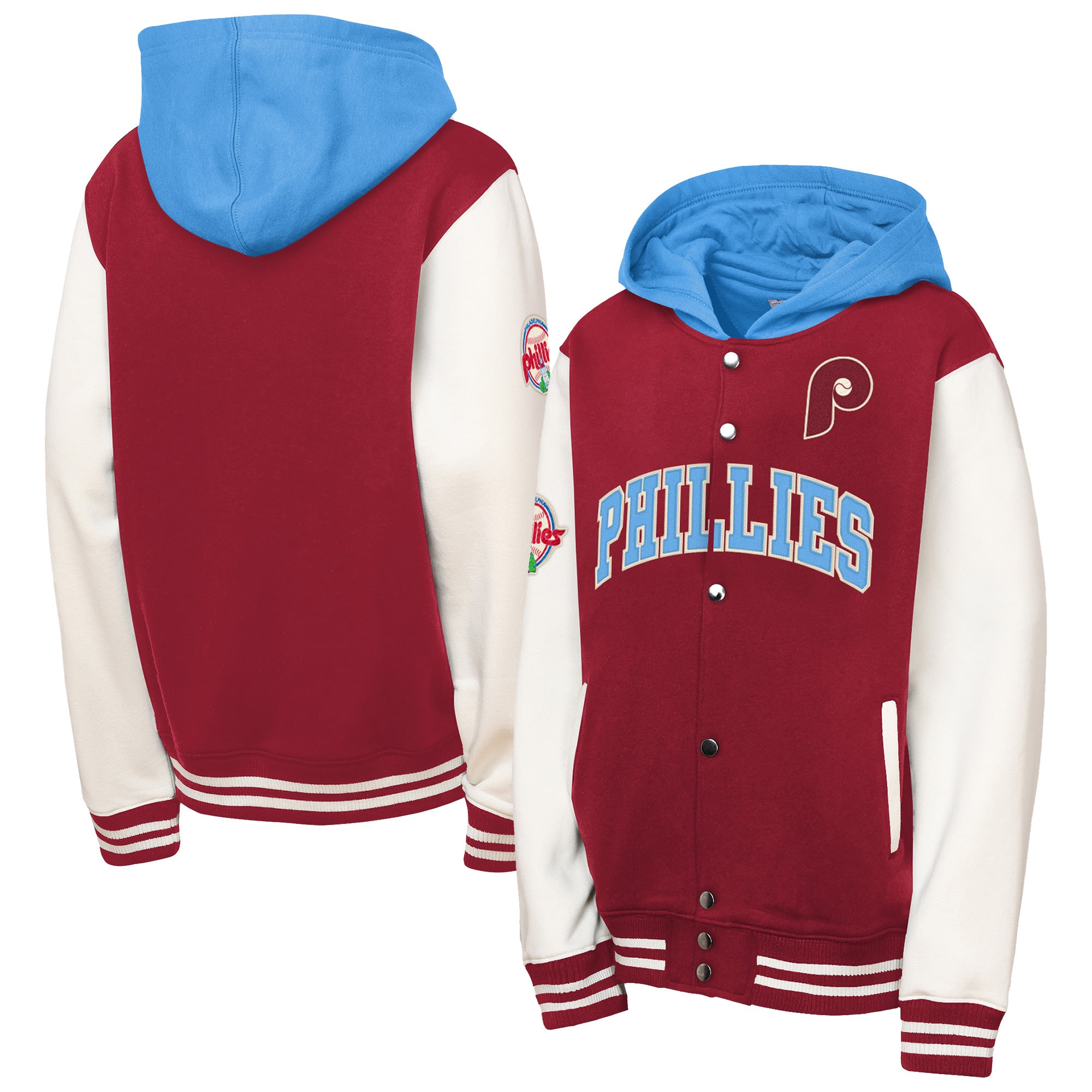 Youth Mitchell & Ness Burgundy Philadelphia Phillies Court Side Fleece Full Snap Jacket