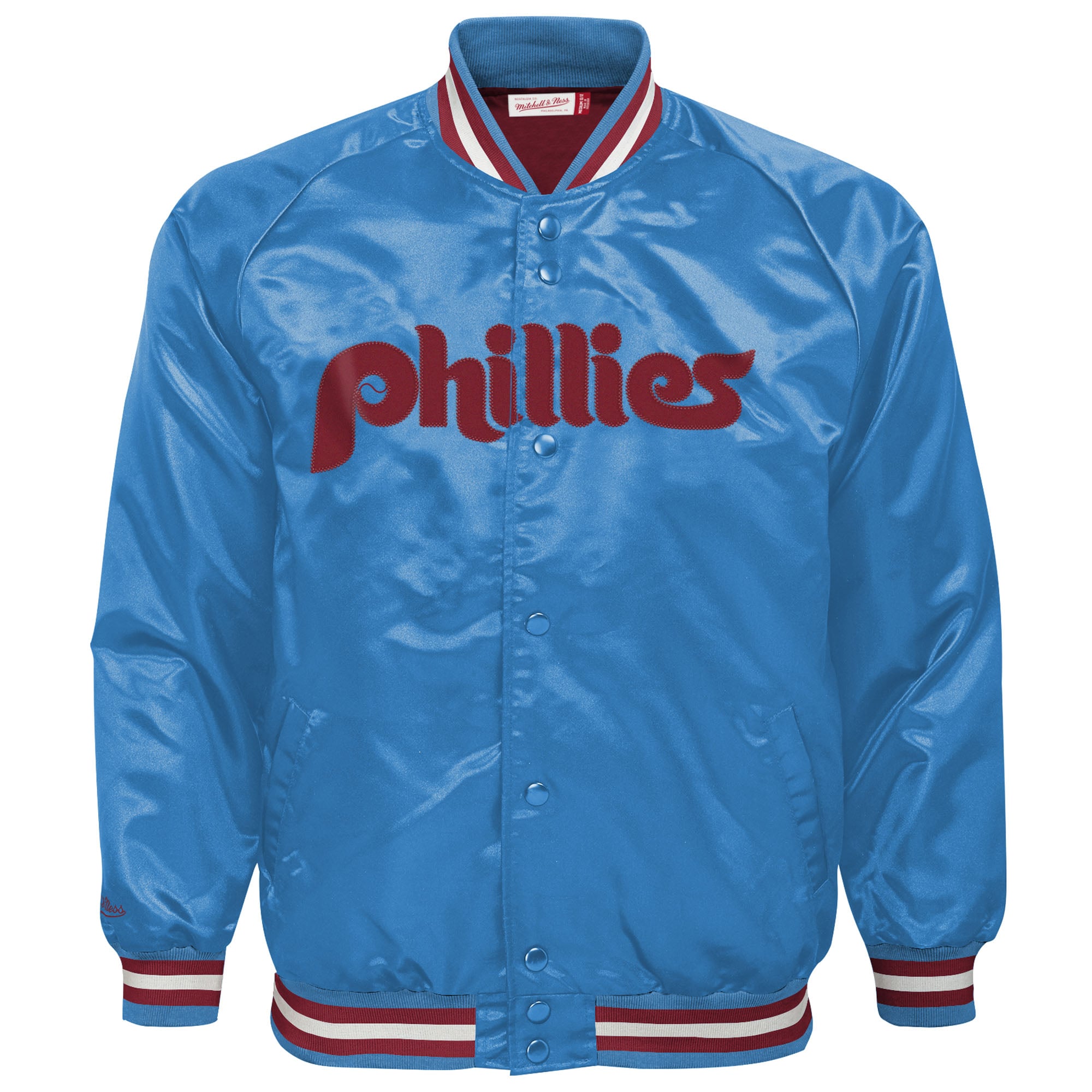 Youth Mitchell & Ness Light Blue Philadelphia Phillies Cooperstown Collection Raglan Satin Full-Snap Jacket