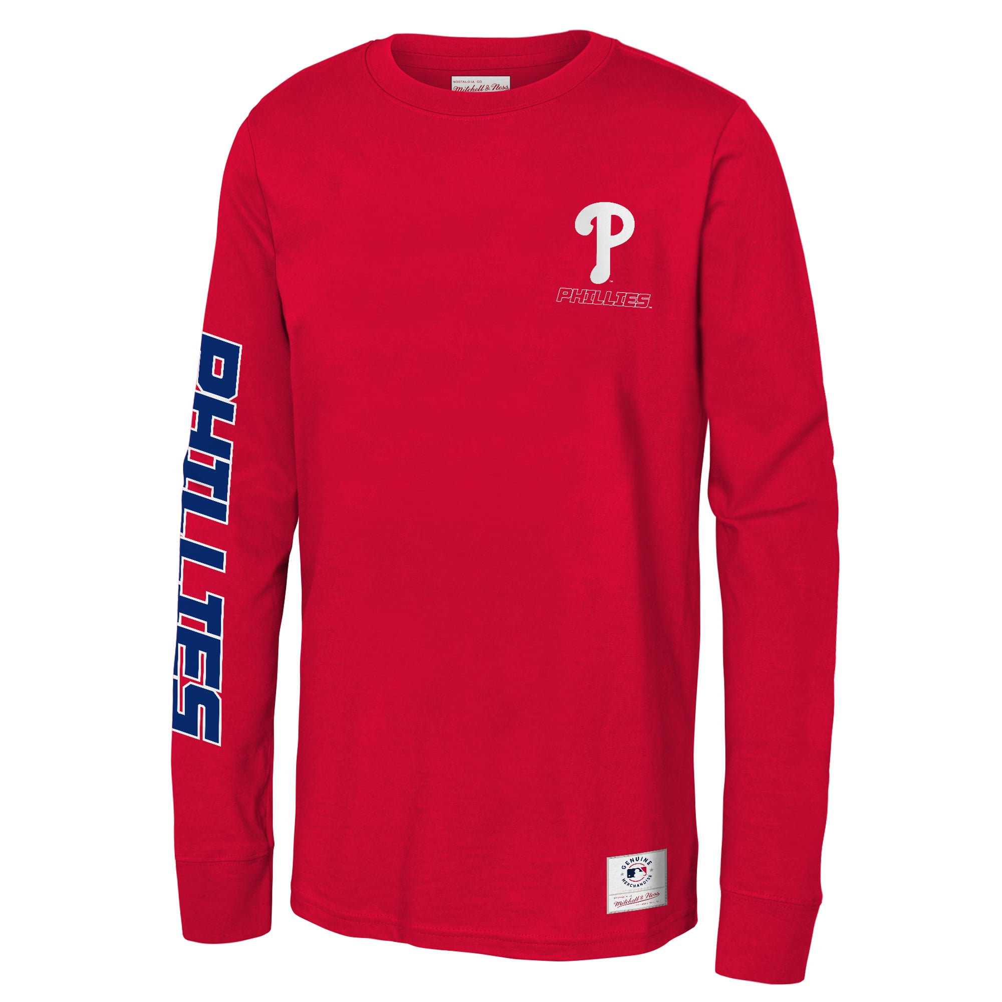 T-shirt à manches longues Mitchell & Ness rouge Philadelphia Phillies Triple Play pour enfant
