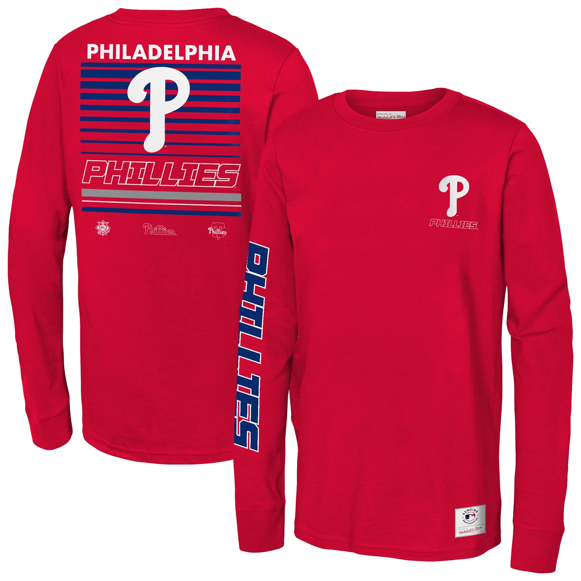 T-shirt à manches longues Mitchell & Ness rouge Philadelphia Phillies Triple Play pour enfant