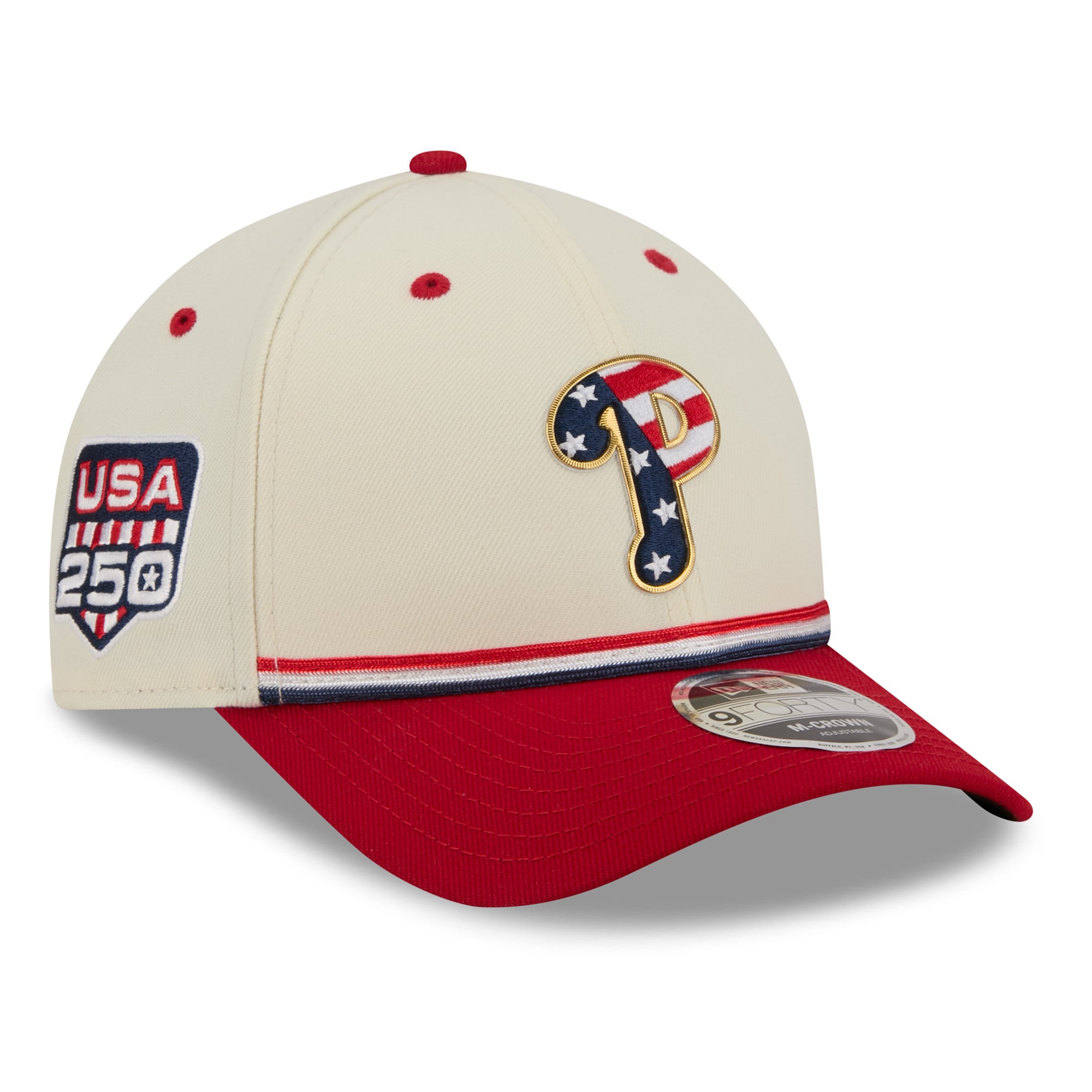 Youth New Era Cream/Red Philadelphia Phillies USA 250 9FORTY M-Crown Adjustable Hat