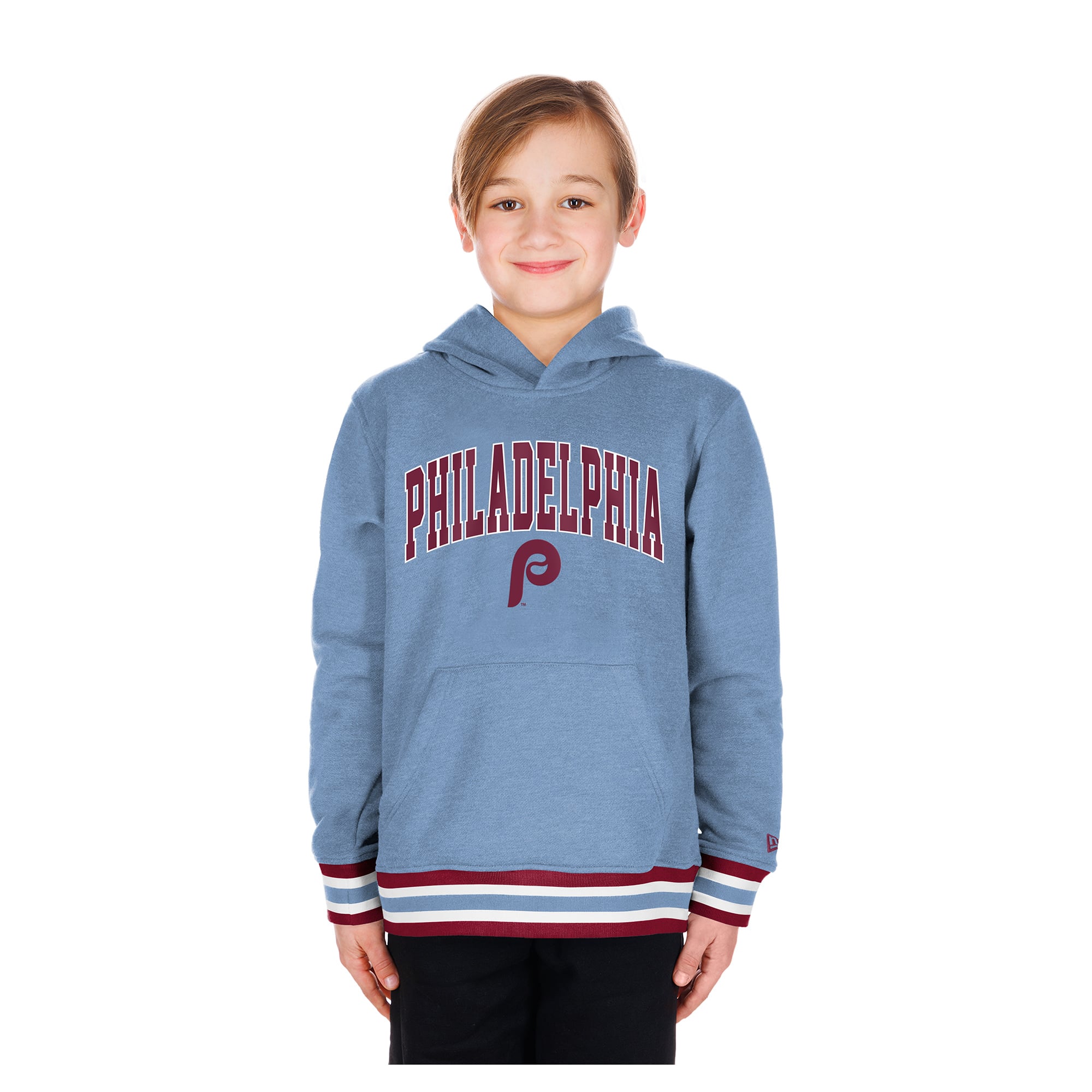 Youth New Era Red Philadelphia Phillies Knit Trim Pullover Hoodie