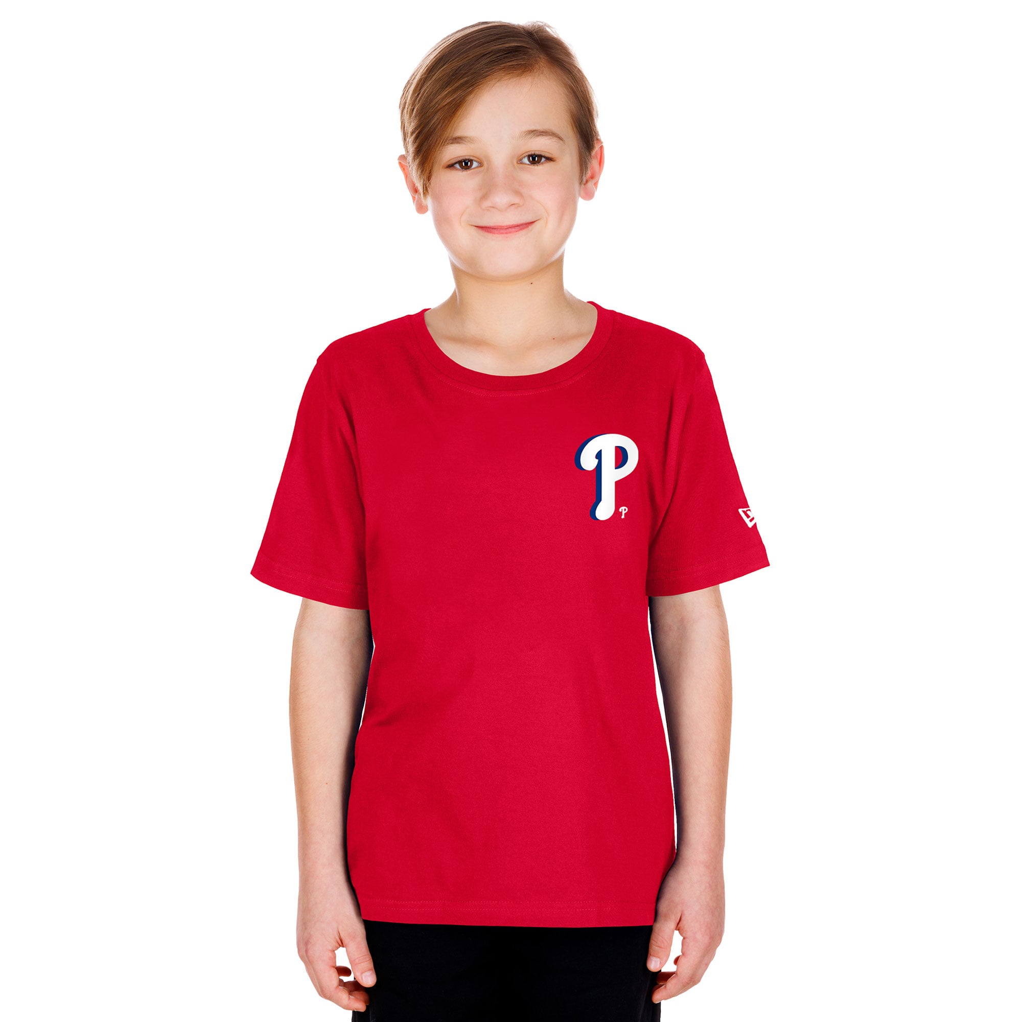 T-shirt New Era rouge pour jeunes avec logo des Phillies de Philadelphie (dessin animé)